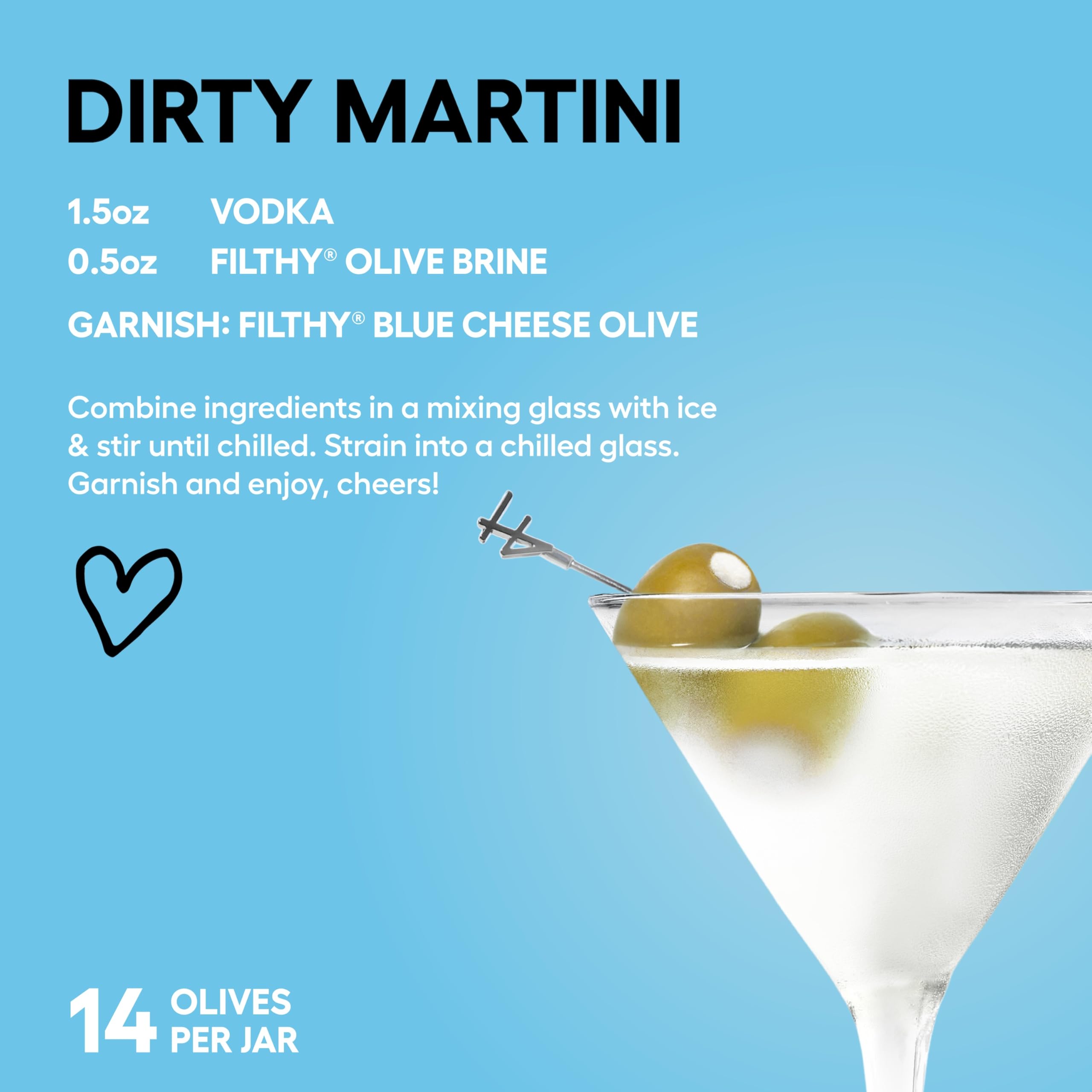 Filthy Blue Cheese Stuffed Olives, Premium Cocktail Garnish