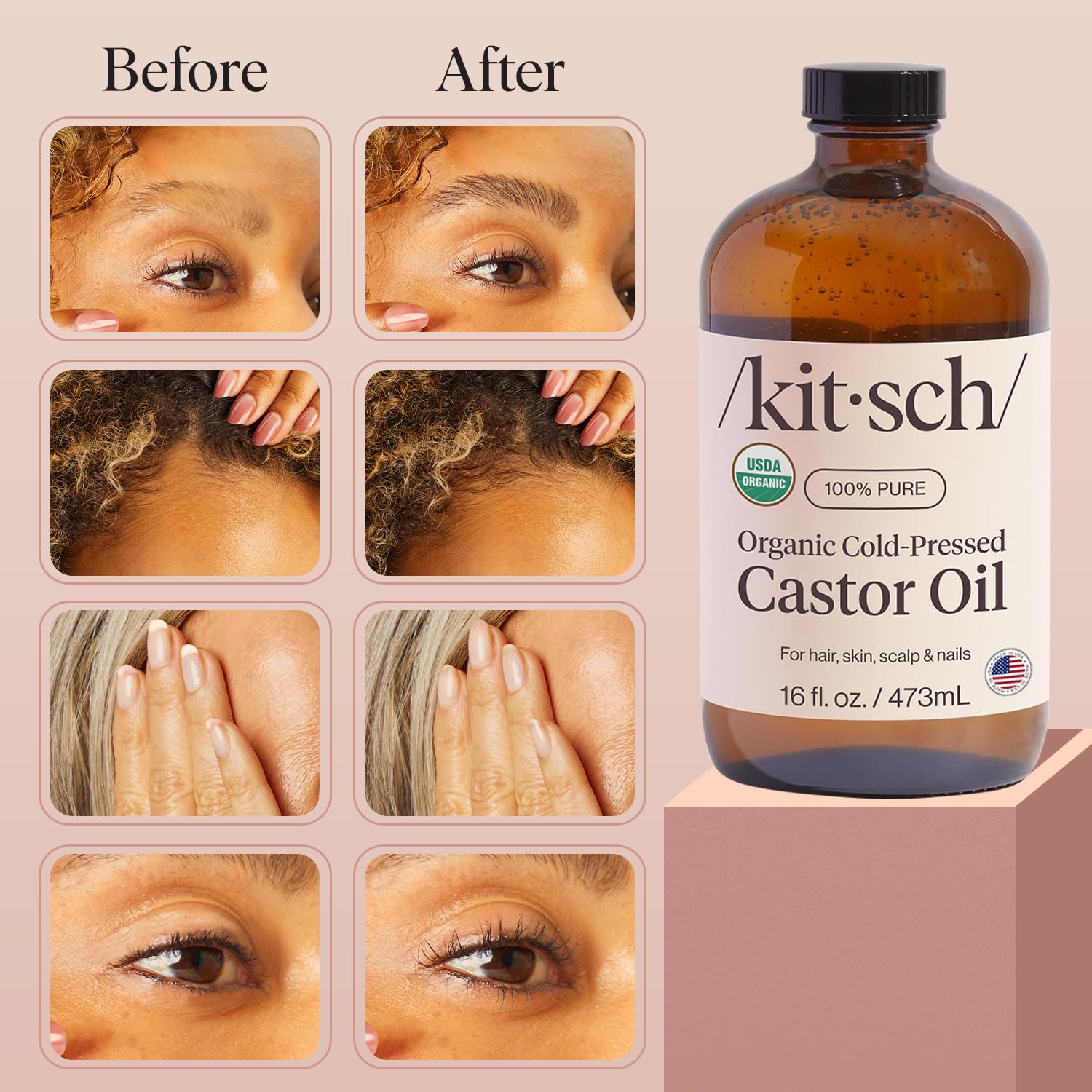 Kitsch Organic Castor Oil for Hair Growth - 100% Pure Castor Oil