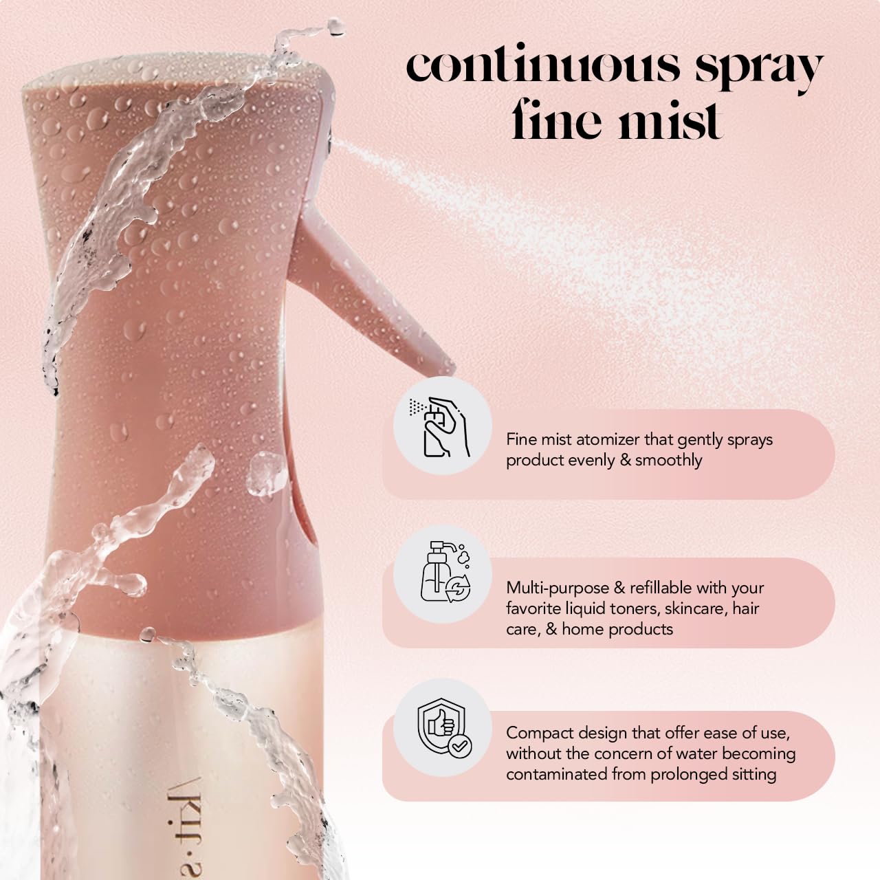 Kitsch Continuous Spray Bottle for Hair | Fine Mist Water Mister for Hair Styling