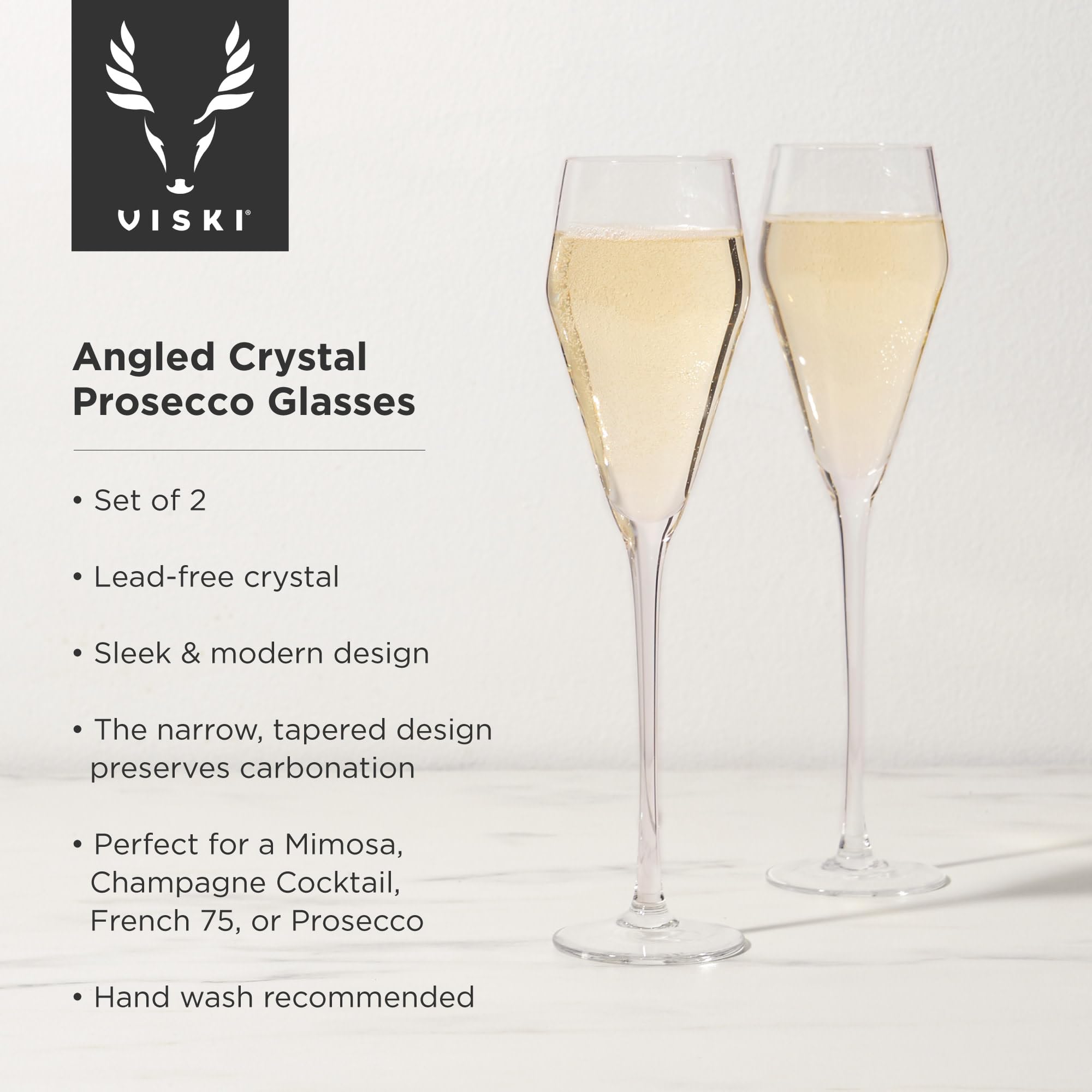 Viski Raye Angled Crystal Prosecco Glasses Set of 2