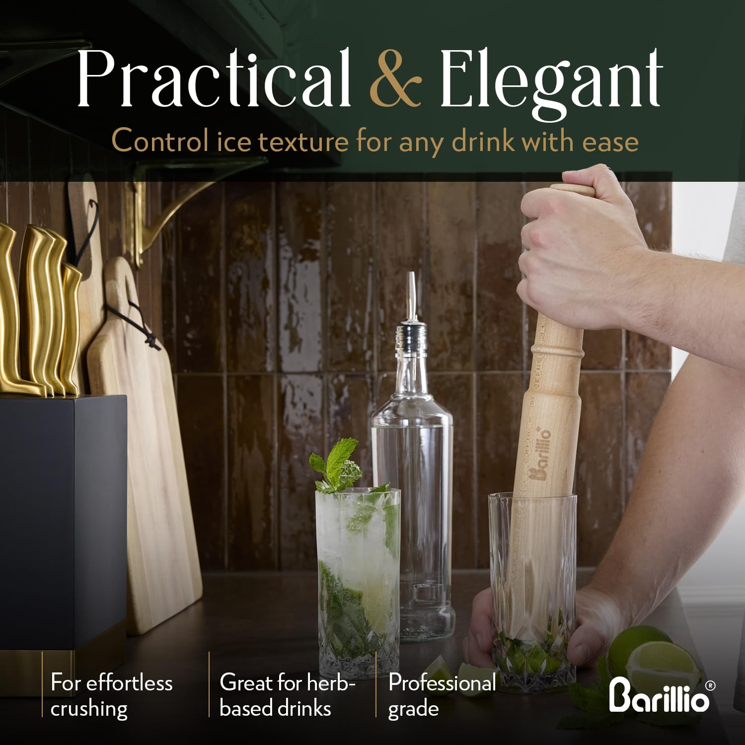 Barillio Drink Muddler Mallet and Lewis Bag Set