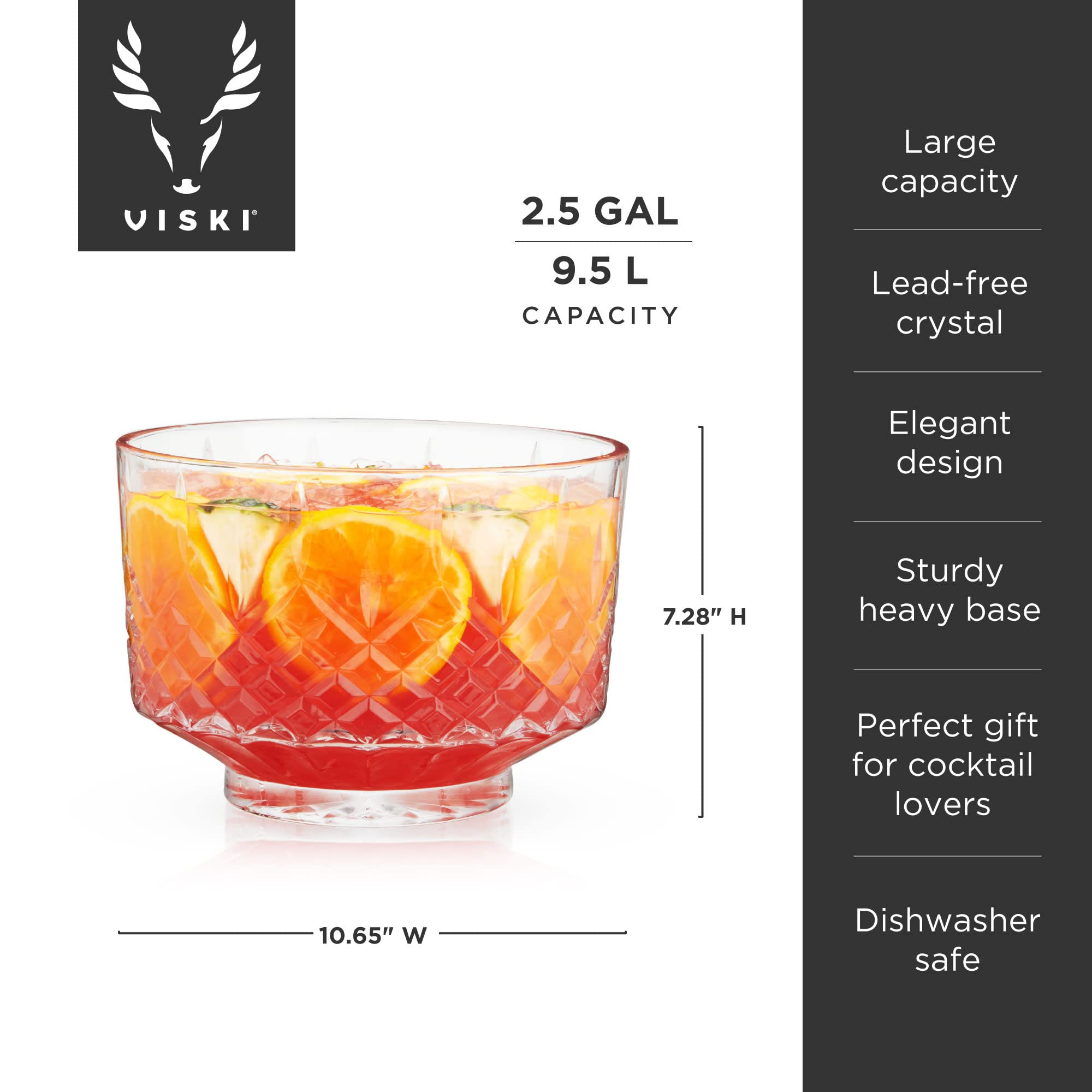 Viski Admiral Crystal Punch Bowl