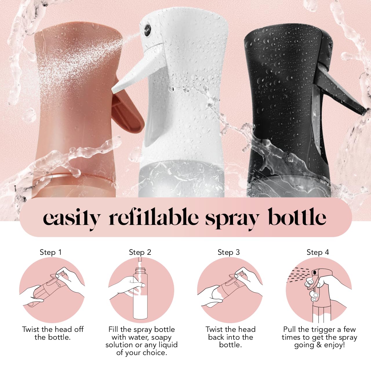 Kitsch Continuous Spray Bottle for Hair | Fine Mist Water Mister for Hair Styling
