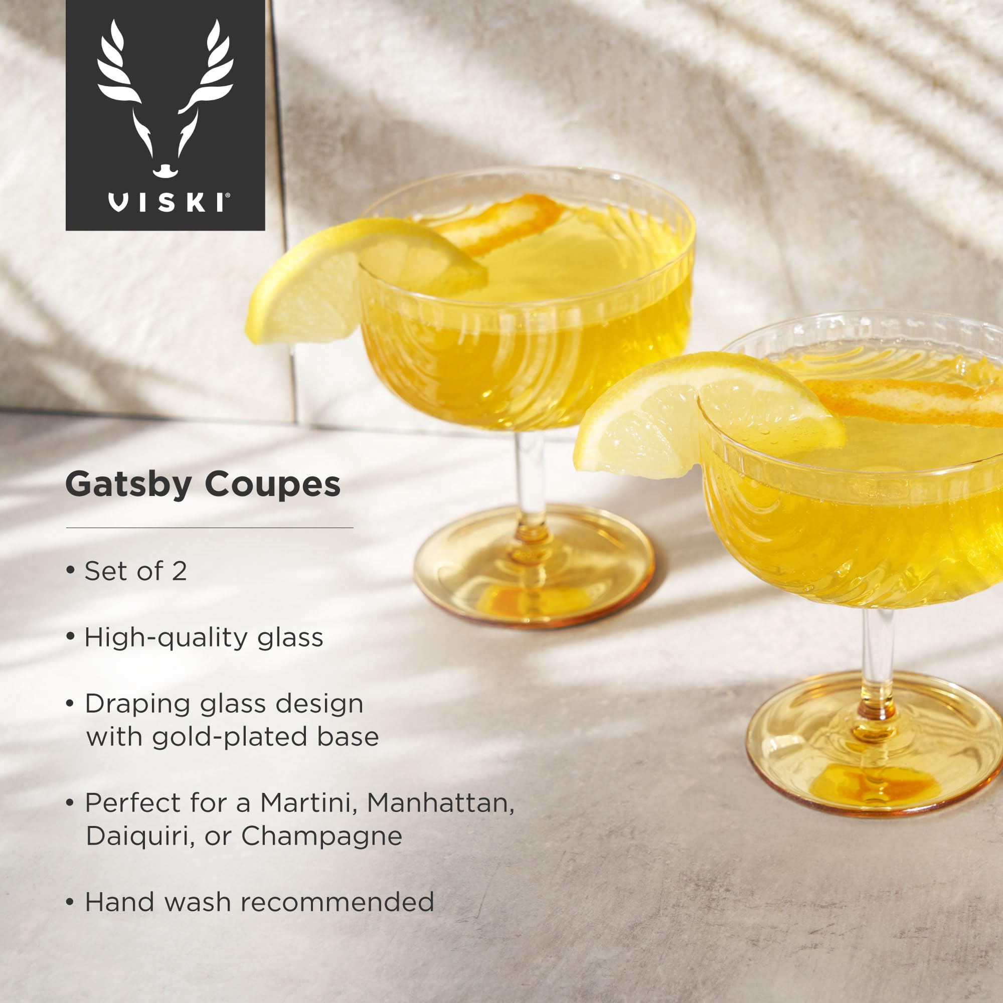 Viski Gatsby Coupes, Stemmed Cocktail Glasses Set of 2
