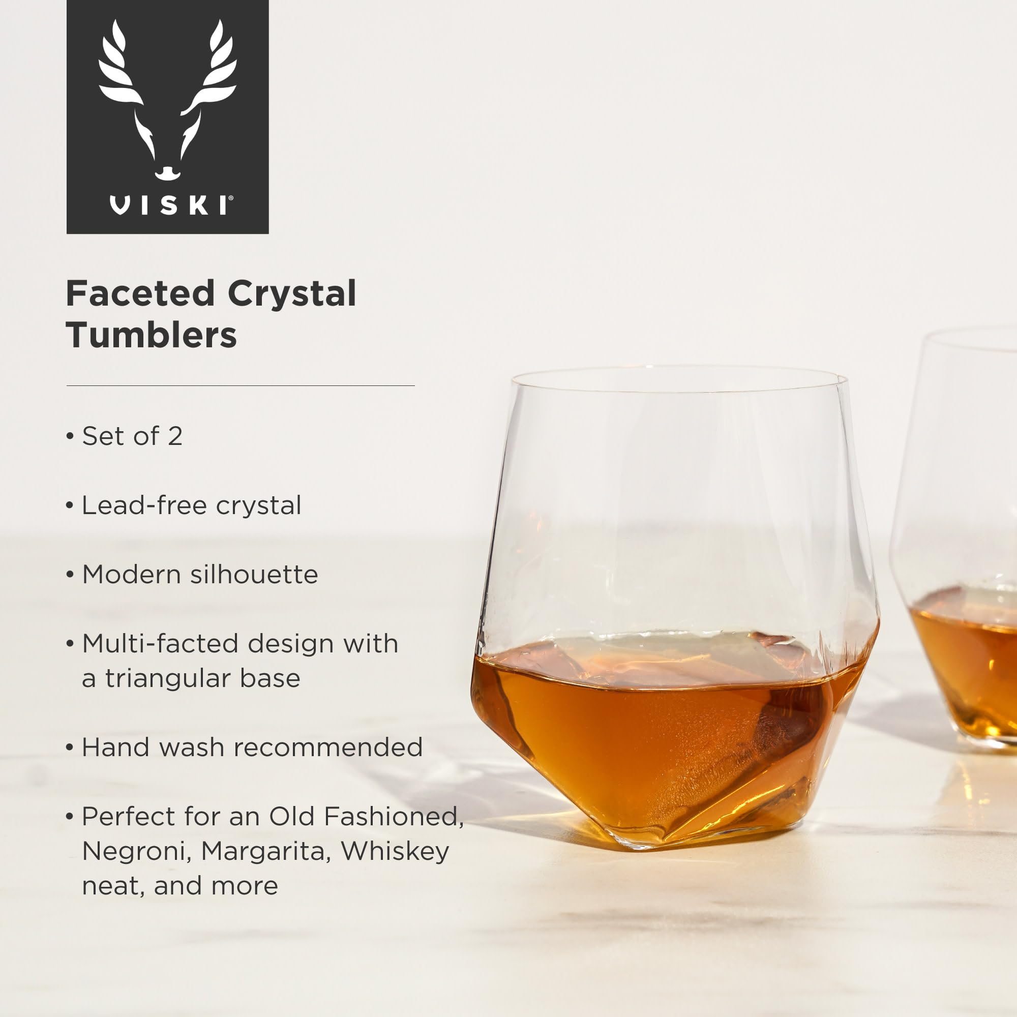 Viski Seneca Faceted Crystal Tumblers Set of 2