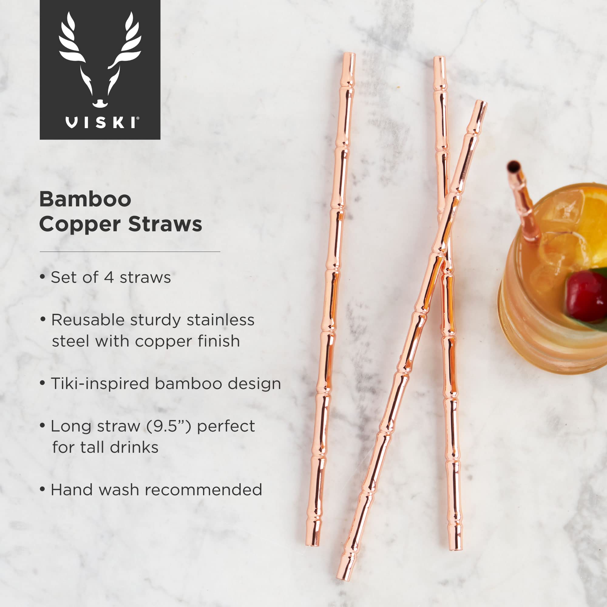 Viski Stainless Cocktail Straws - Reusable Copper Straws
