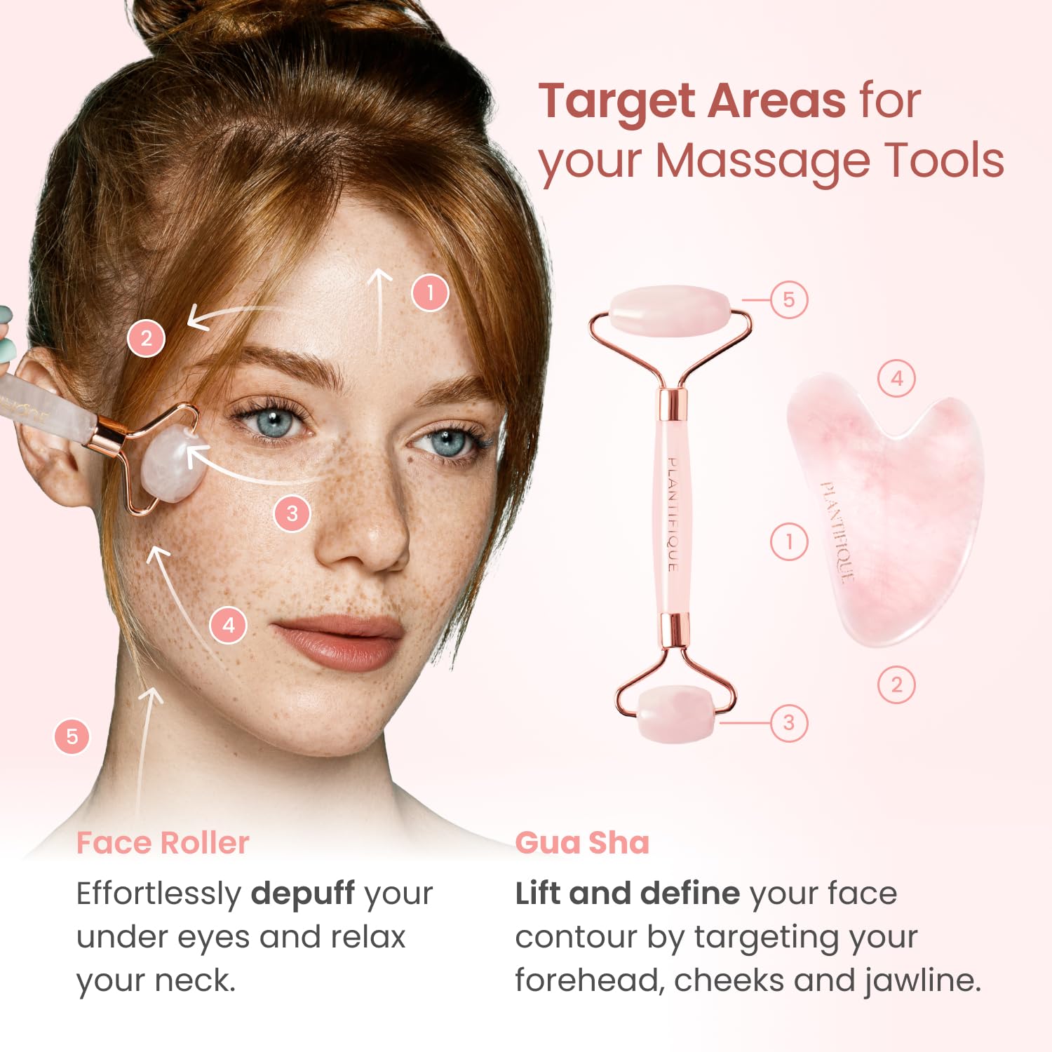 PLANTIFIQUE Face Roller and Gua Sha Rose Quartz