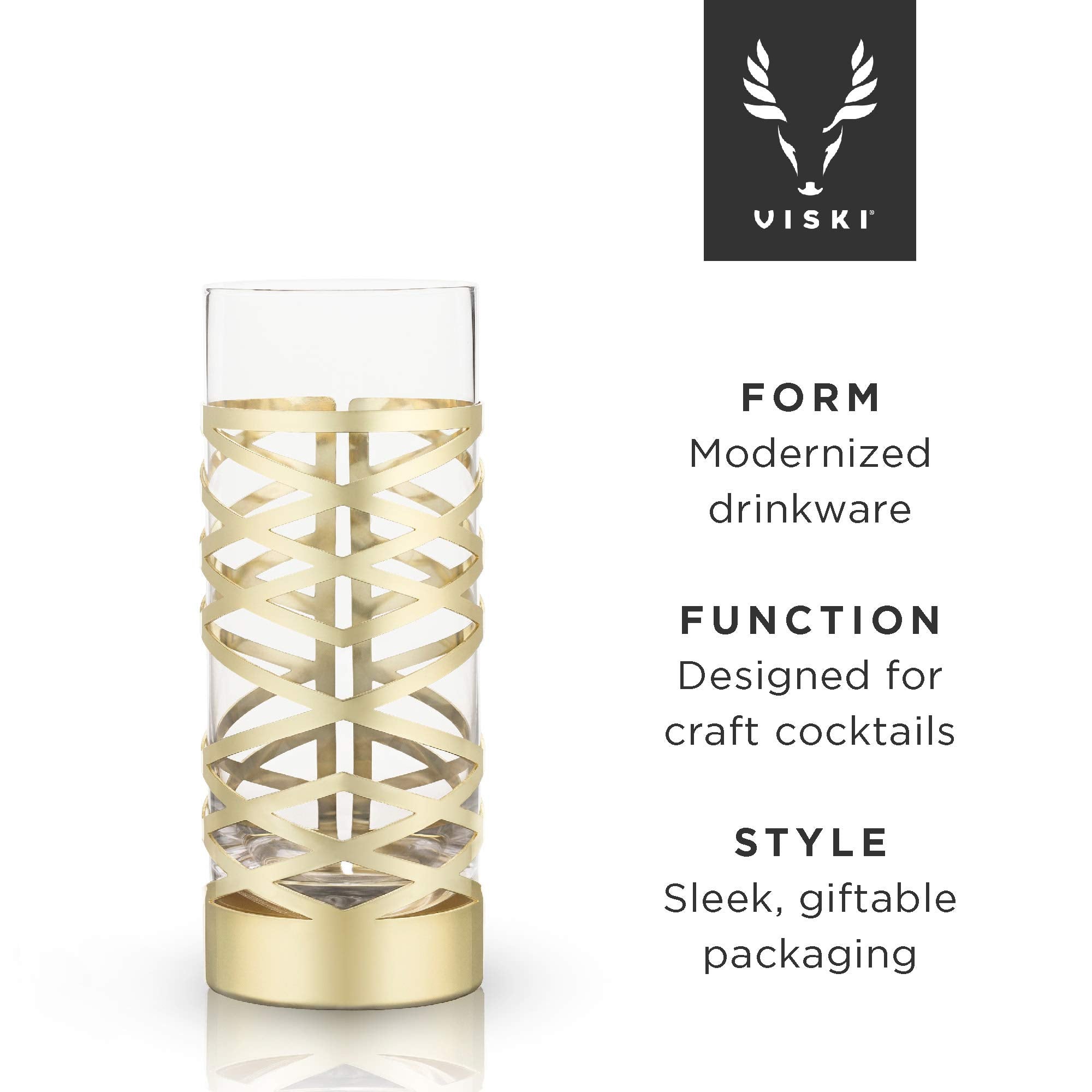 Viski Pacific Gold & Crystal Highball Tumblers Set of 2