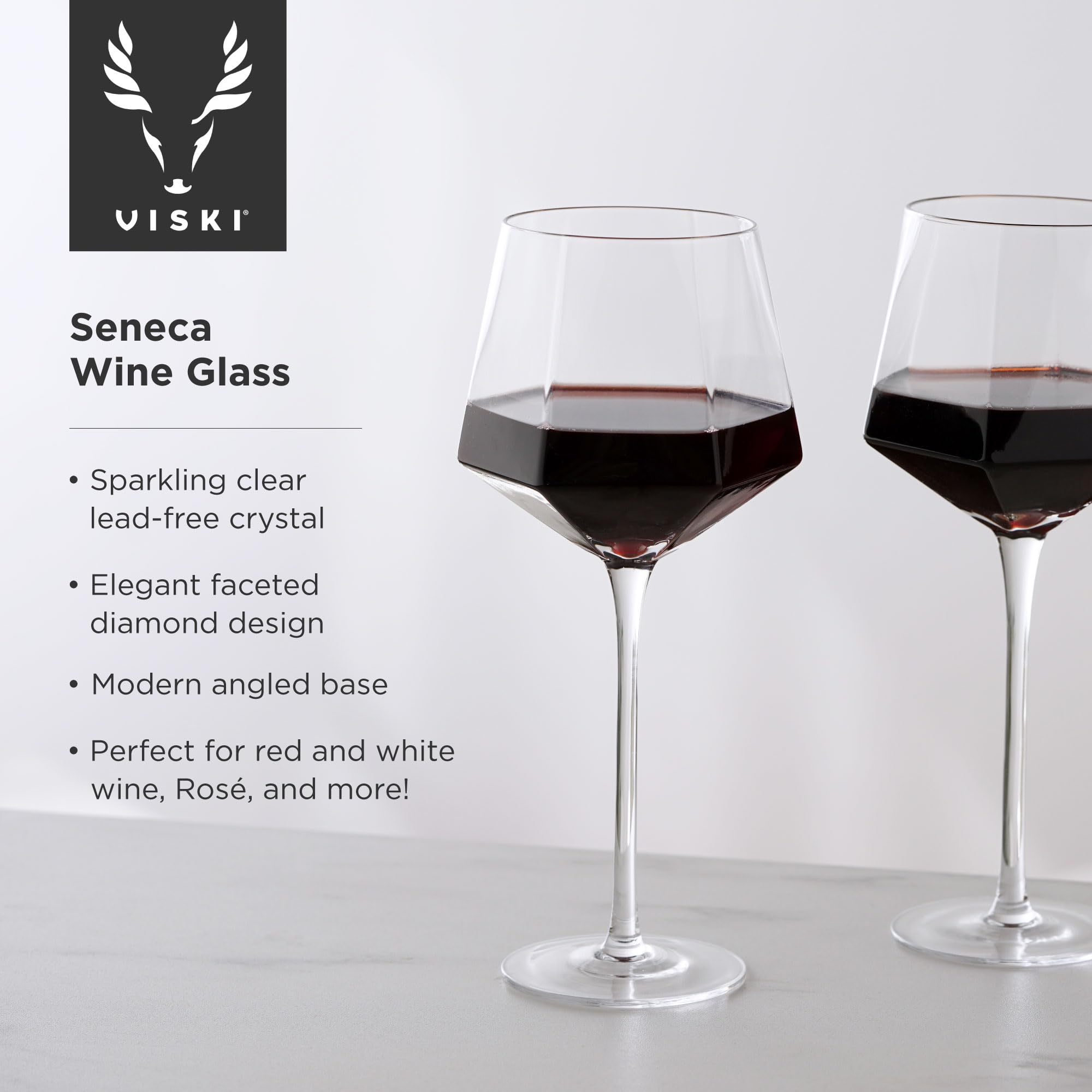 Viski Seneca Modern Wine Glasses - Long Stem Wine Glass Set of 2