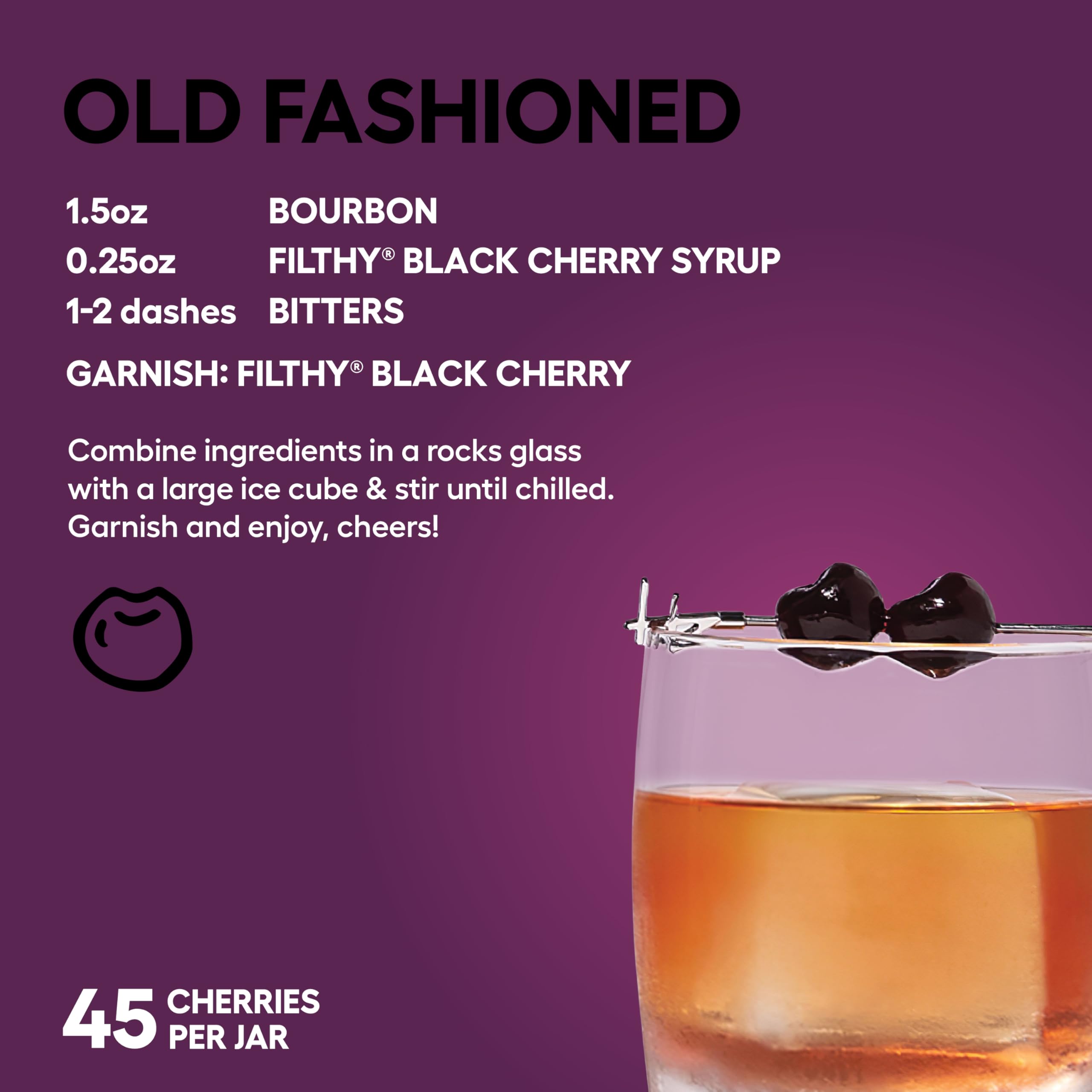 Filthy Cocktail Amarena Black Cherries, Premium Cocktail Garnish