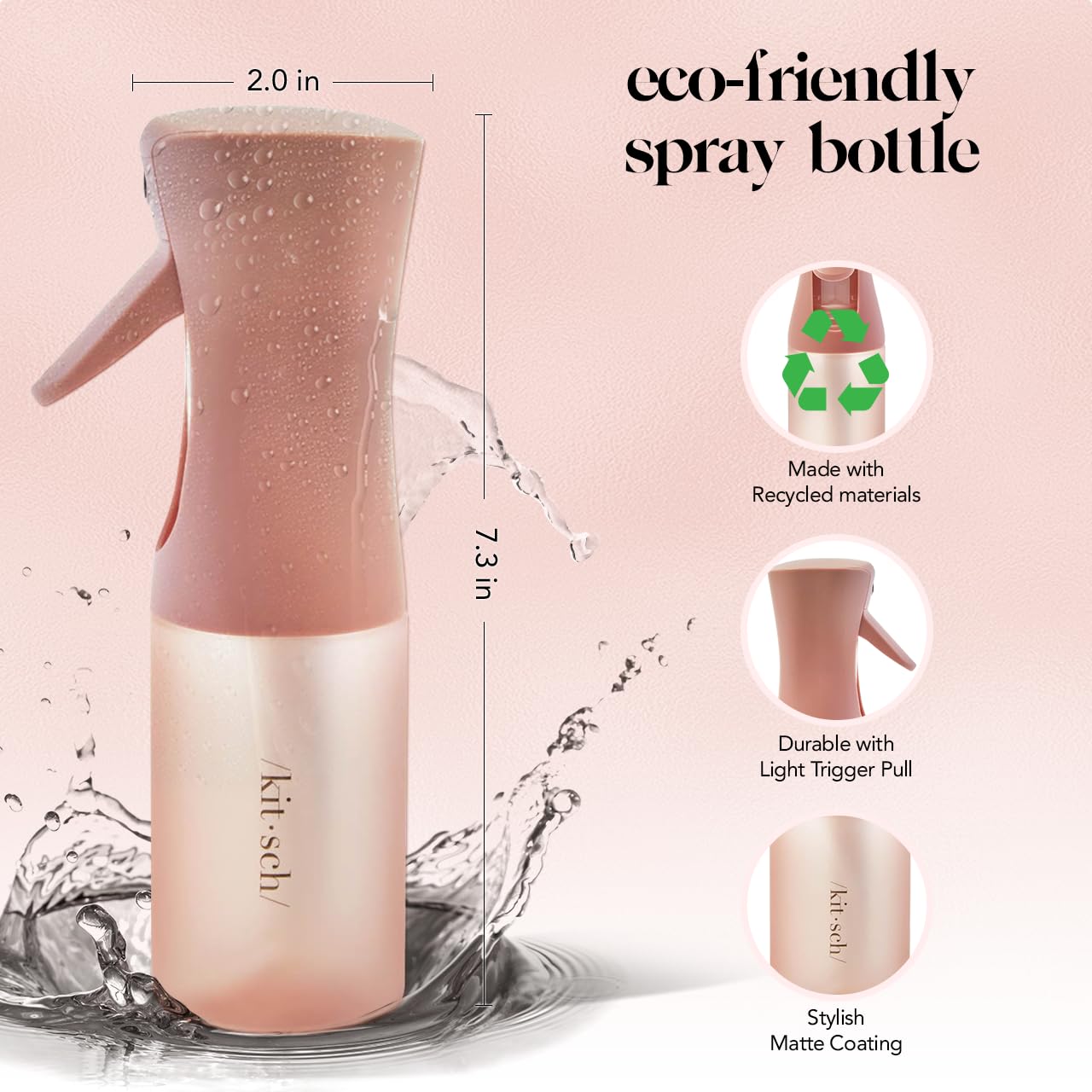 Kitsch Continuous Spray Bottle for Hair | Fine Mist Water Mister for Hair Styling