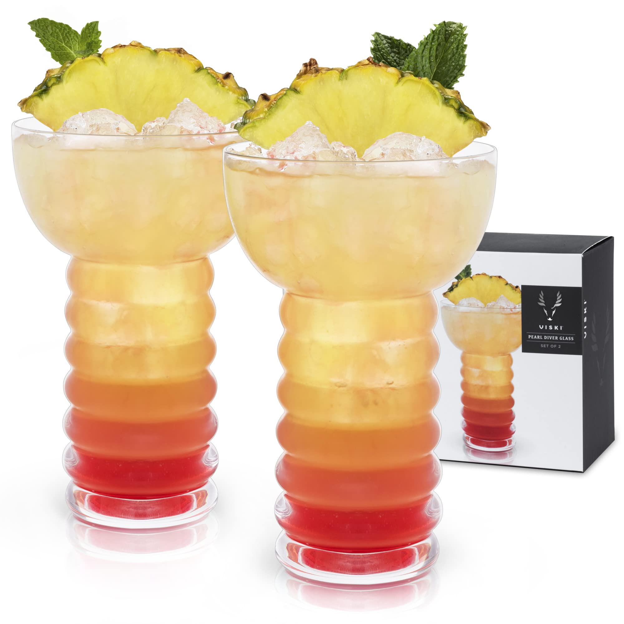 Viski Pacific Crystal Pearl Diver Tropical Tiki Tumbler Set of 2