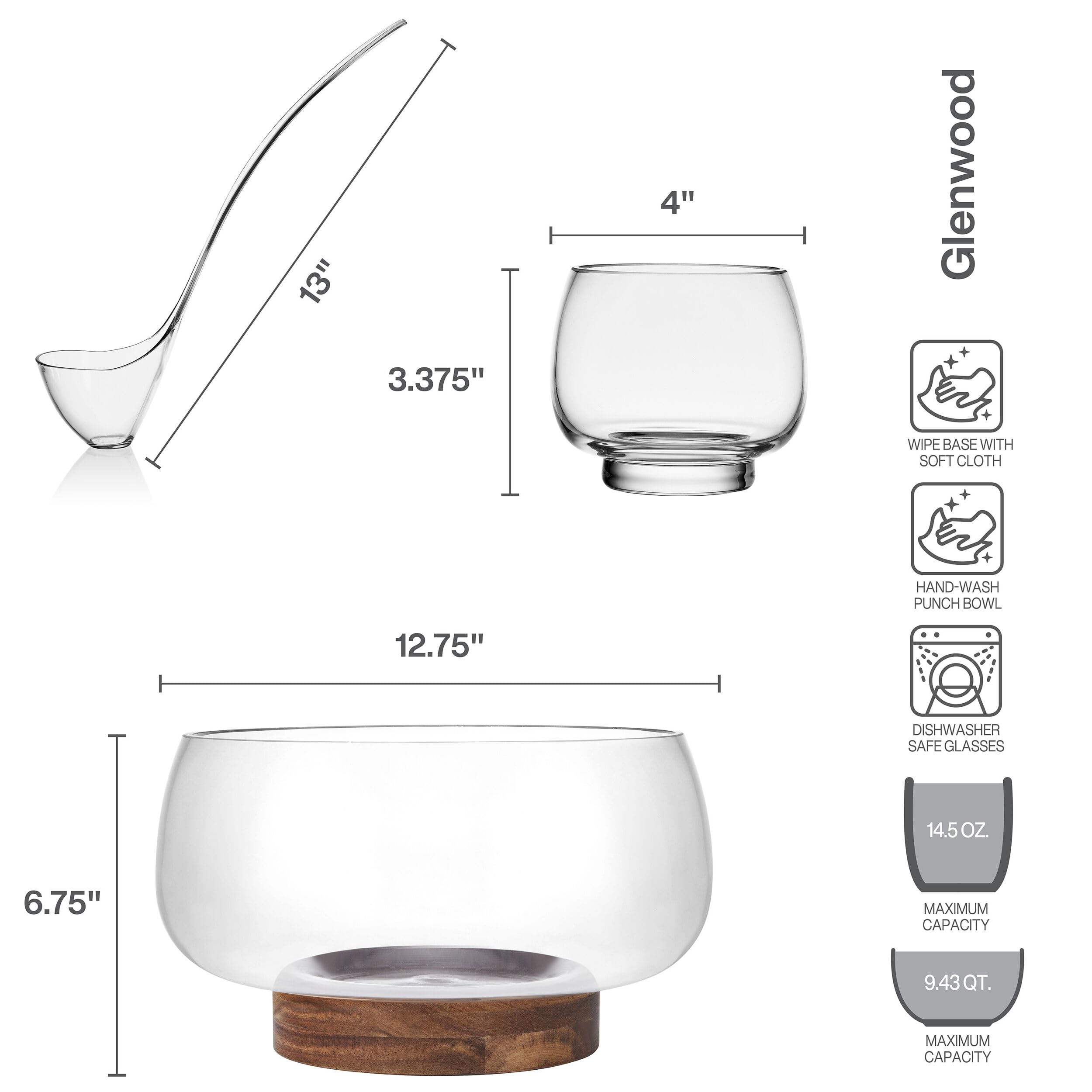 Mikasa Glenwood Party Punch Bowl Set with Punch Cups and Ladle, 8 Piece