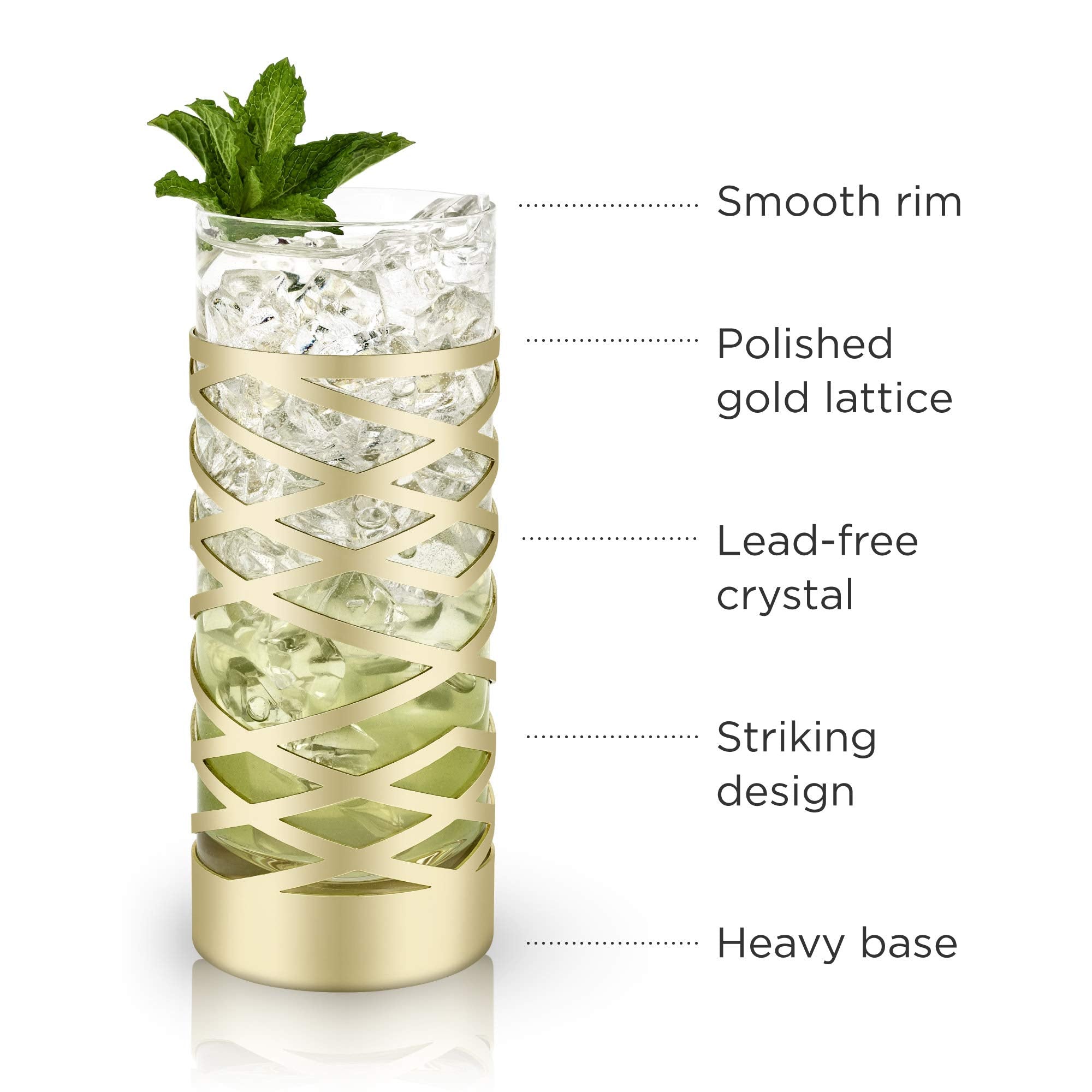 Viski Pacific Gold & Crystal Highball Tumblers Set of 2