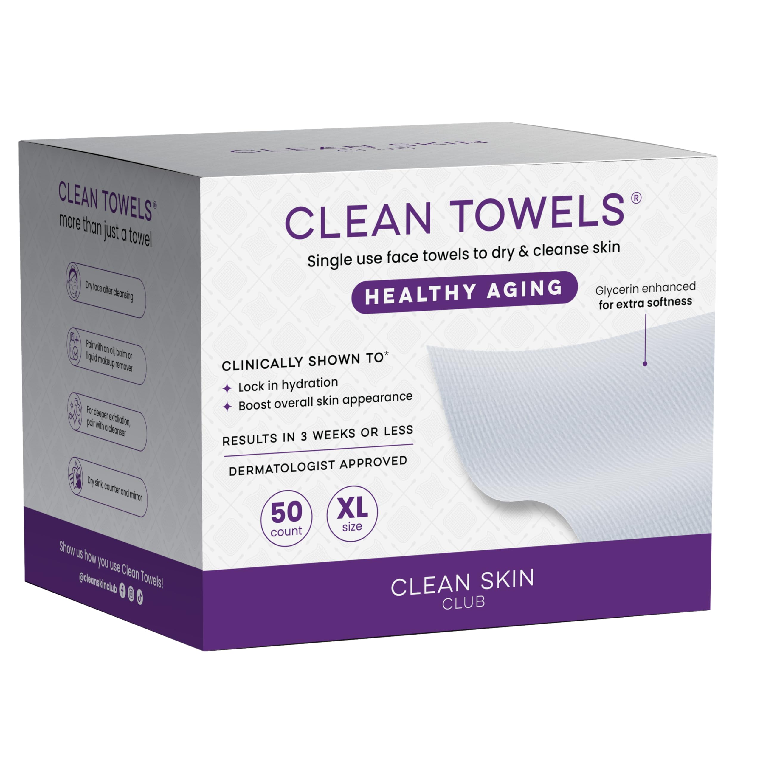 Clean Skin Club Clean Towels XL Healthy Aging™ (50 Ct, 1 Pack)