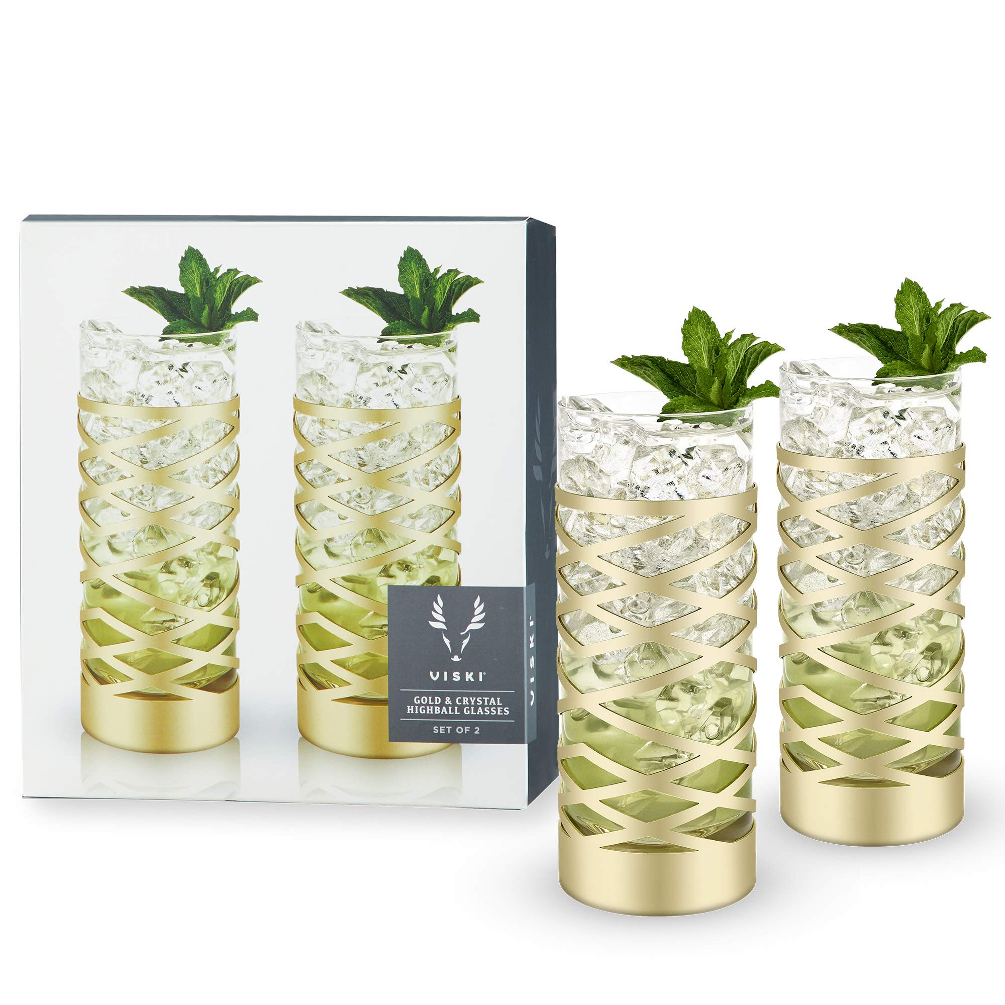 Viski Pacific Gold & Crystal Highball Tumblers Set of 2