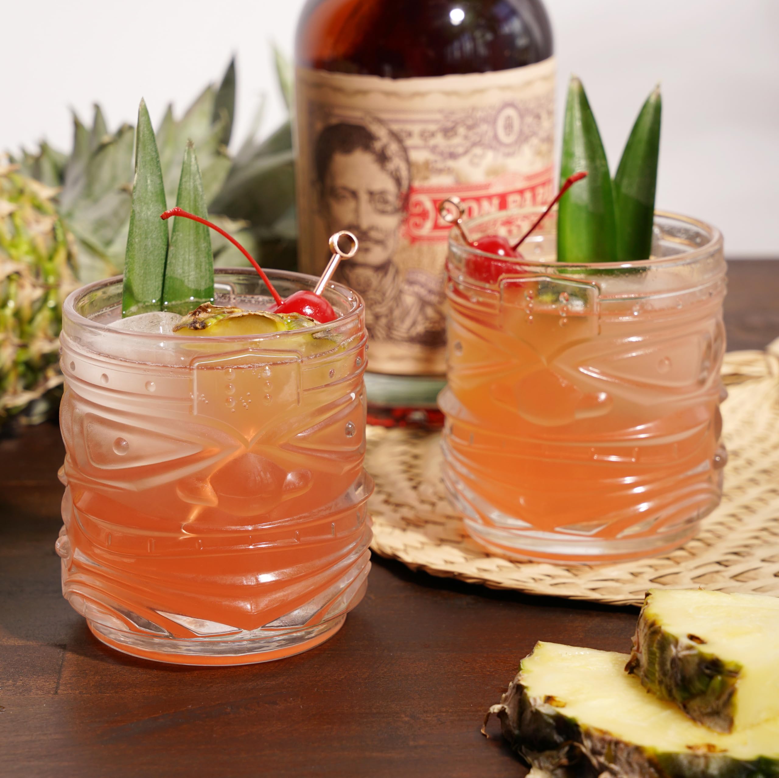 Viski Pacific Tiki Glasses Stackable Lowball DOF Tumblers Set of 2