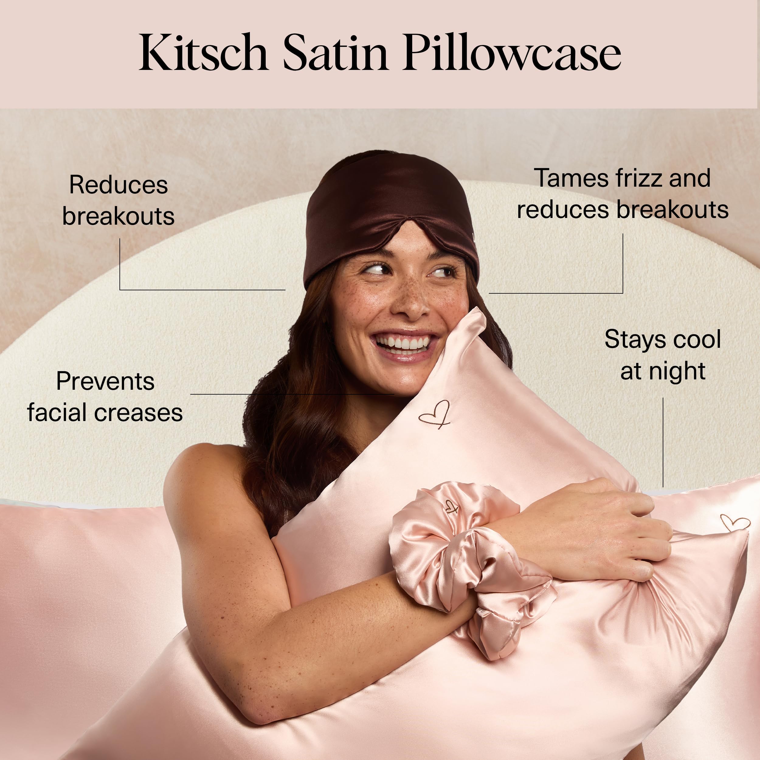Kitsch Night time Renewal 3PC Sleep Set - Satin Pillowcase with Zipper for Hair & Skin