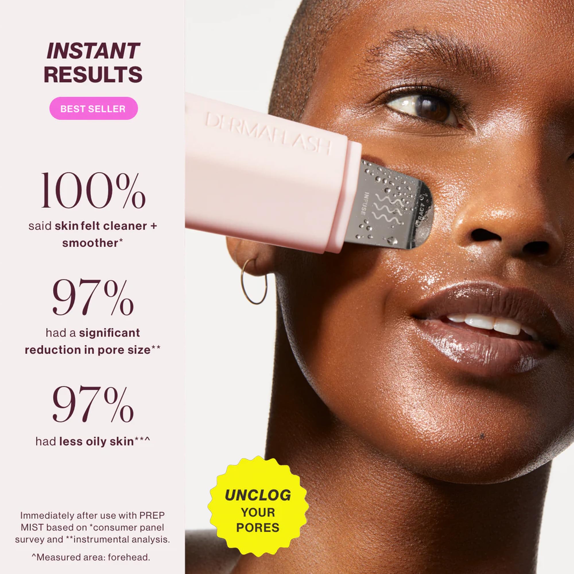 DERMAFLASH DERMAPORE+ Skin Care Device, Ultrasonic 2-in-1 Pore Extractor and Skincare Infuser, Blush