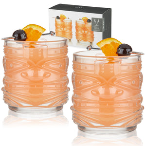 Viski Pacific Tiki Glasses Stackable Lowball DOF Tumblers Set of 2