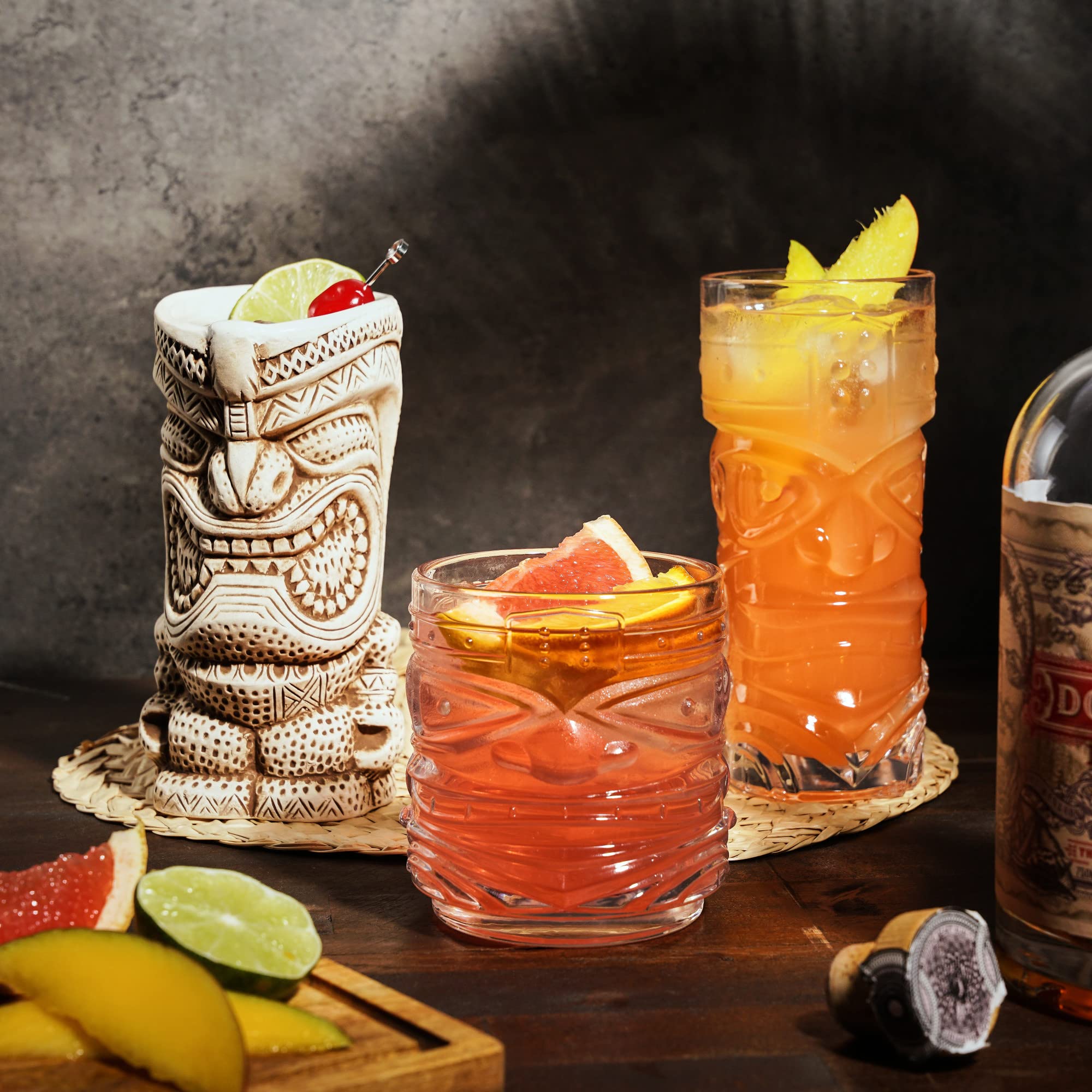 Viski High Tide Tiki Mugs - Hand Painted Ceramic Tiki Glasses for Cocktails