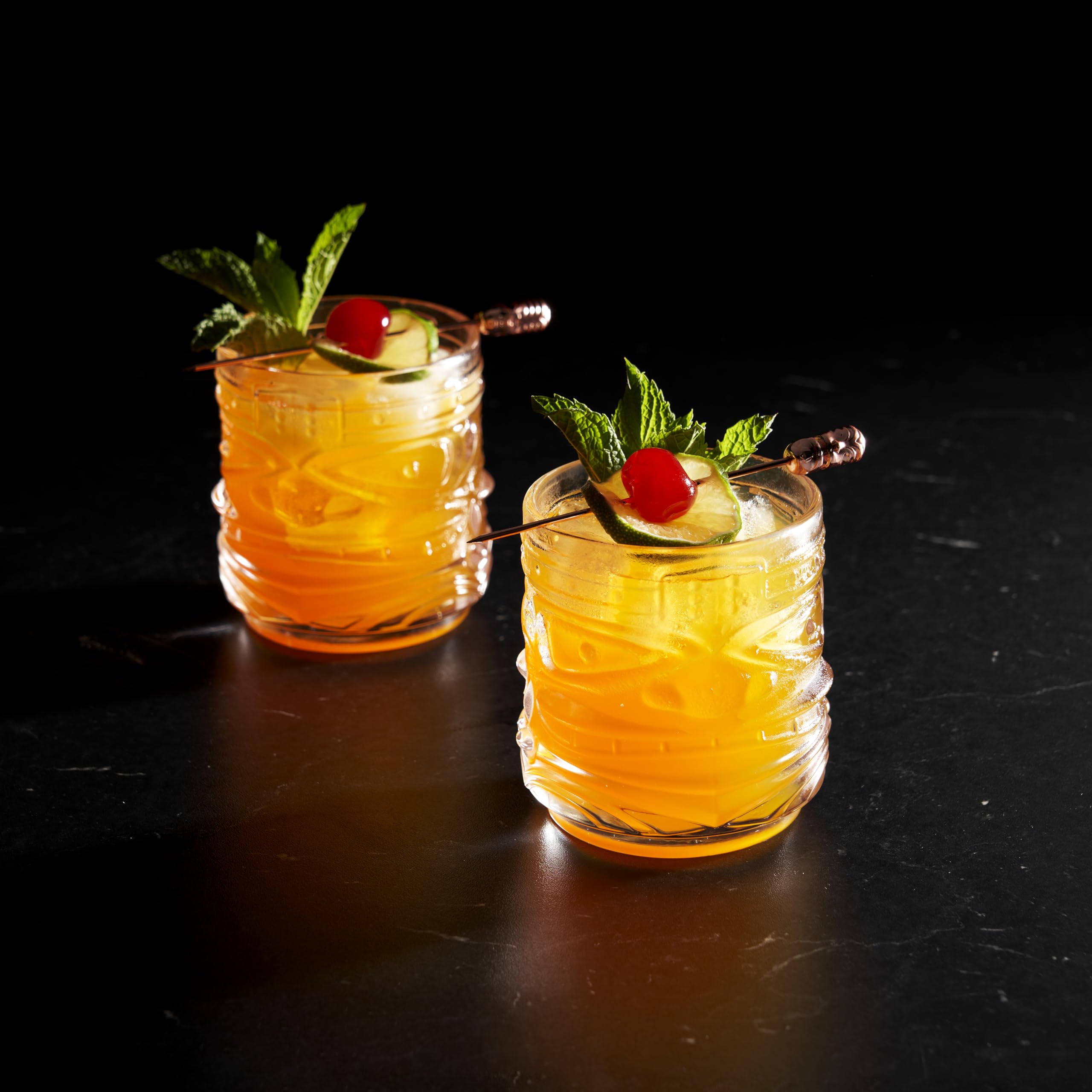 Viski Pacific Tiki Glasses Stackable Lowball DOF Tumblers Set of 2