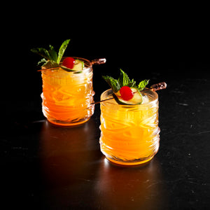 Viski Pacific Tiki Glasses Stackable Lowball DOF Tumblers Set of 2