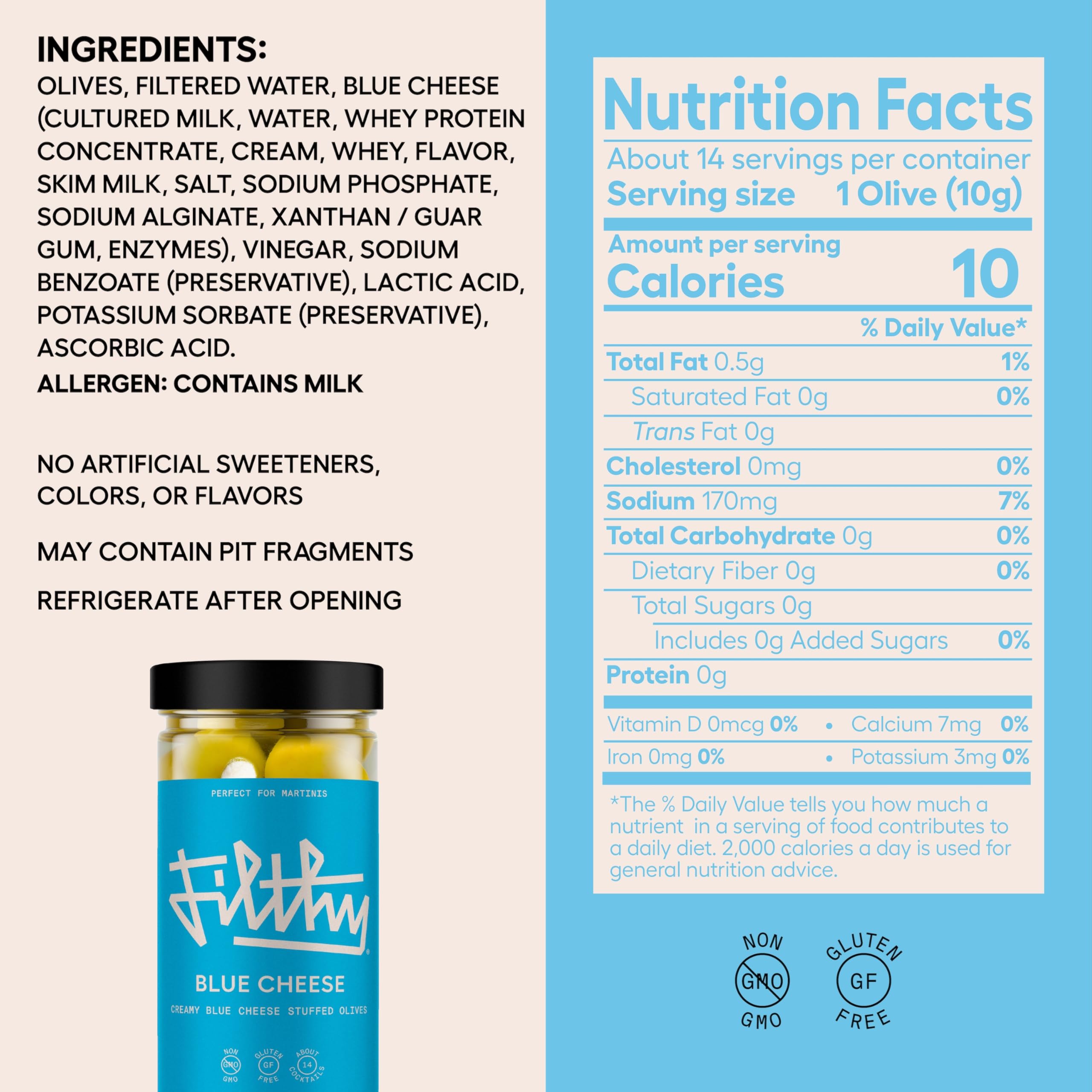 Filthy Blue Cheese Stuffed Olives, Premium Cocktail Garnish