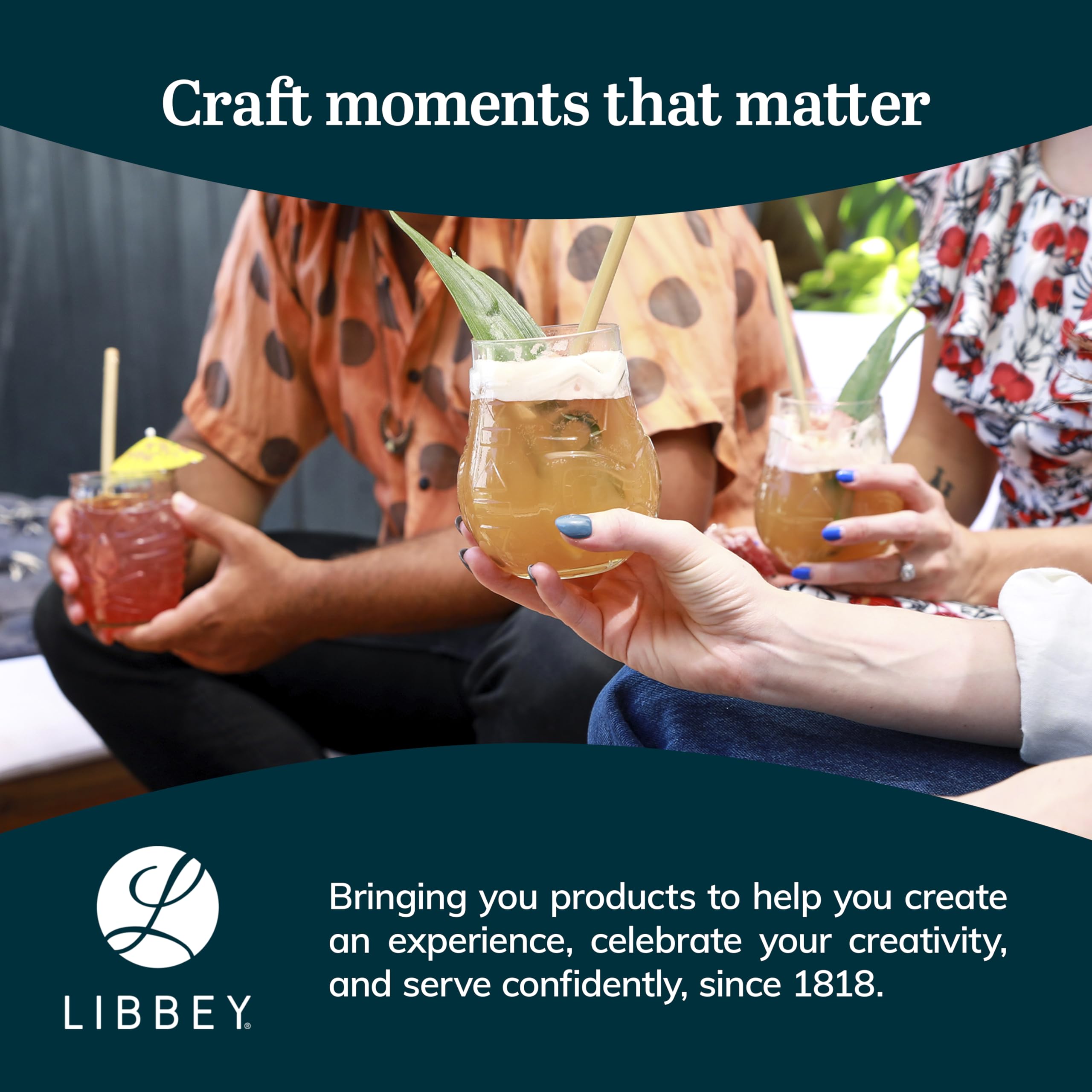 Libbey Tiki Pineapple Glasses Set of 4