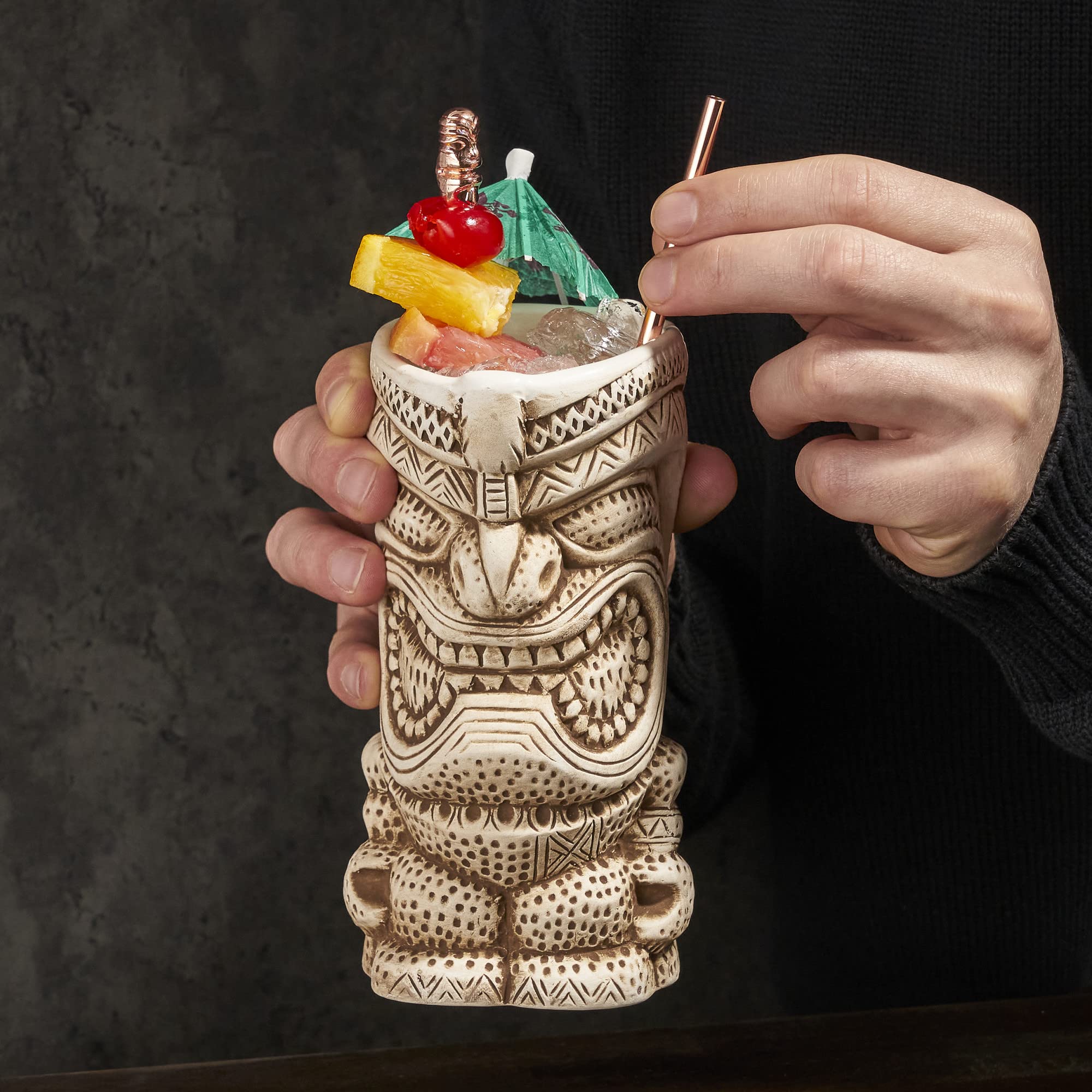 Viski High Tide Tiki Mugs - Hand Painted Ceramic Tiki Glasses for Cocktails