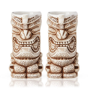 Viski High Tide Tiki Mugs - Hand Painted Ceramic Tiki Glasses for Cocktails