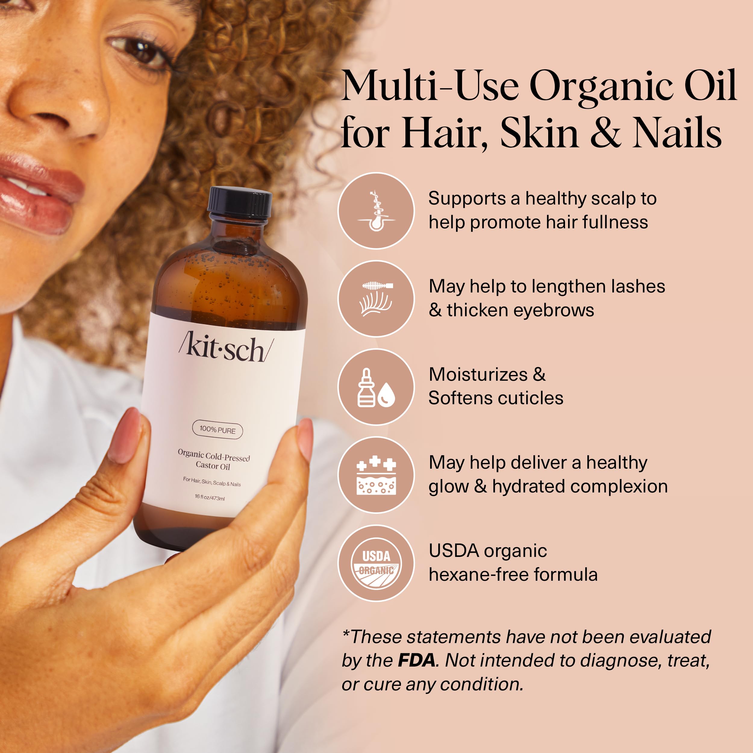 Kitsch Organic Castor Oil for Hair Growth - 100% Pure Castor Oil