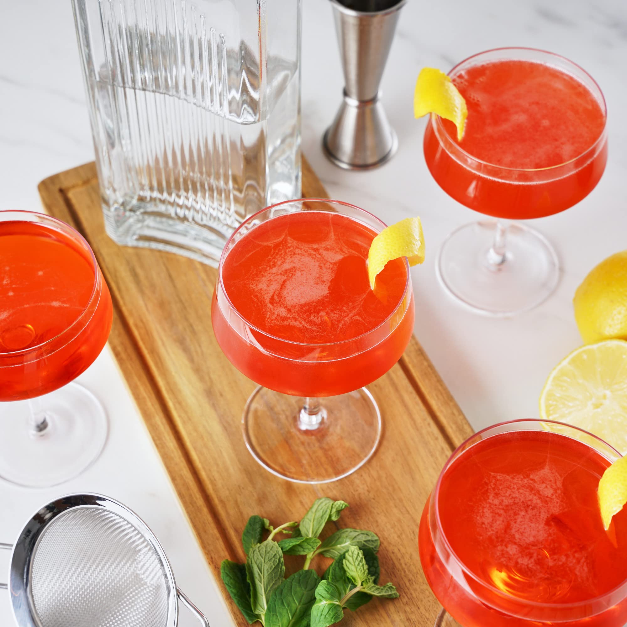 Viski Raye Angled Stemmed Crystal Coupe Cocktail Glass - Set of 4