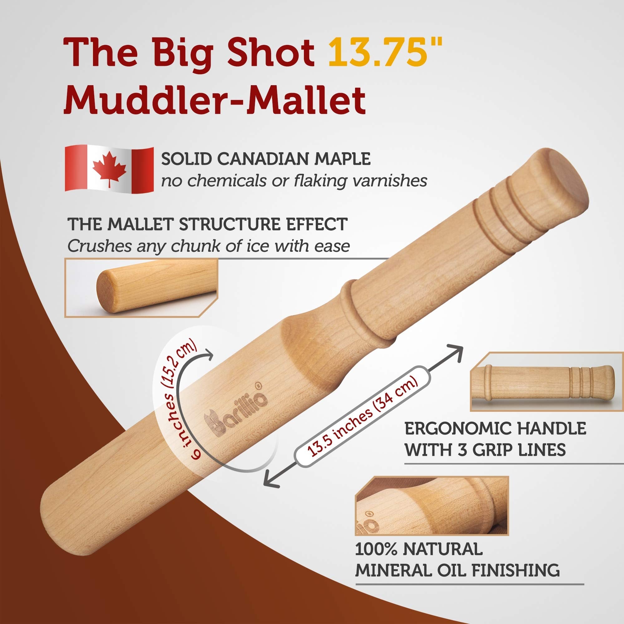 Barillio Drink Muddler Mallet and Lewis Bag Set