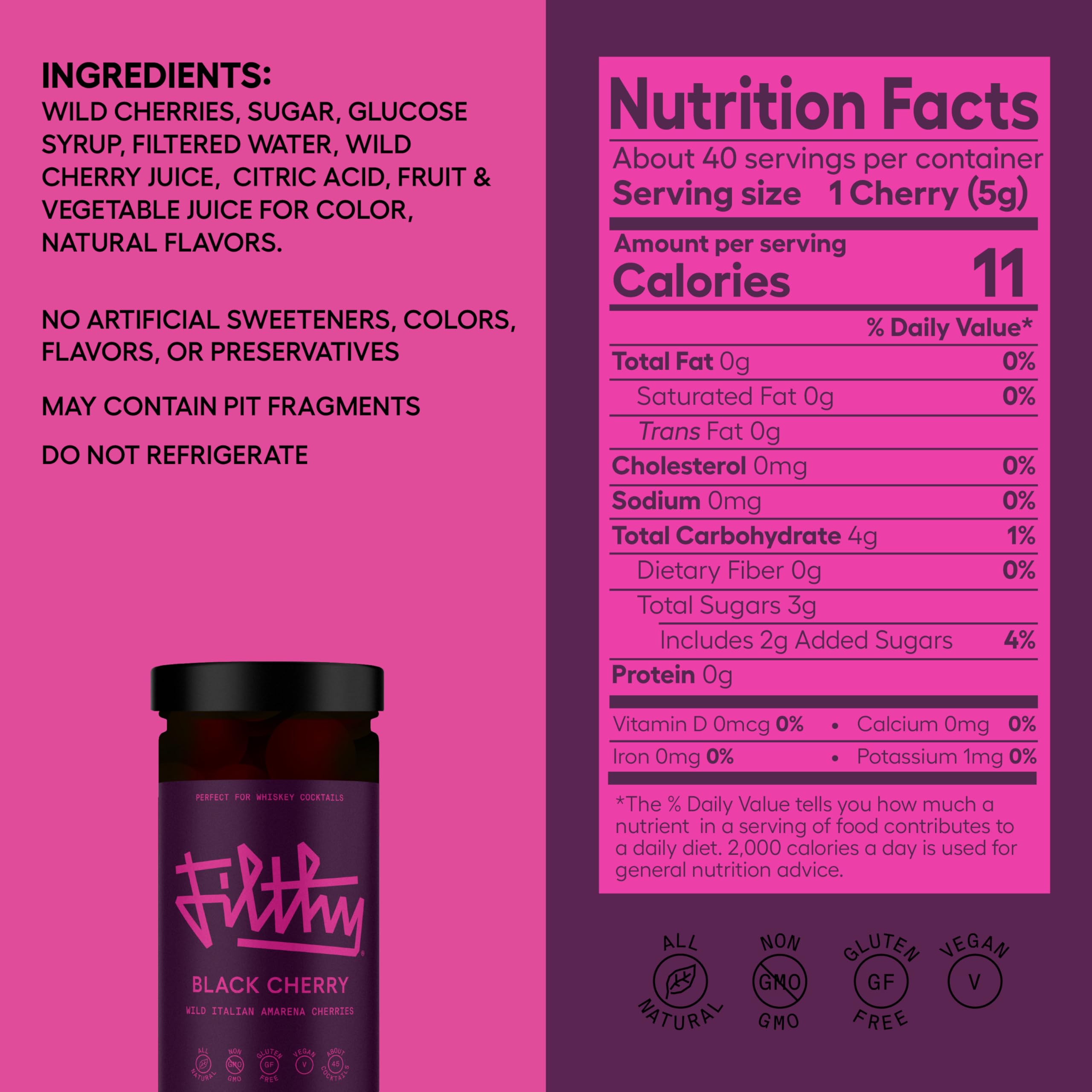 Filthy Cocktail Amarena Black Cherries, Premium Cocktail Garnish