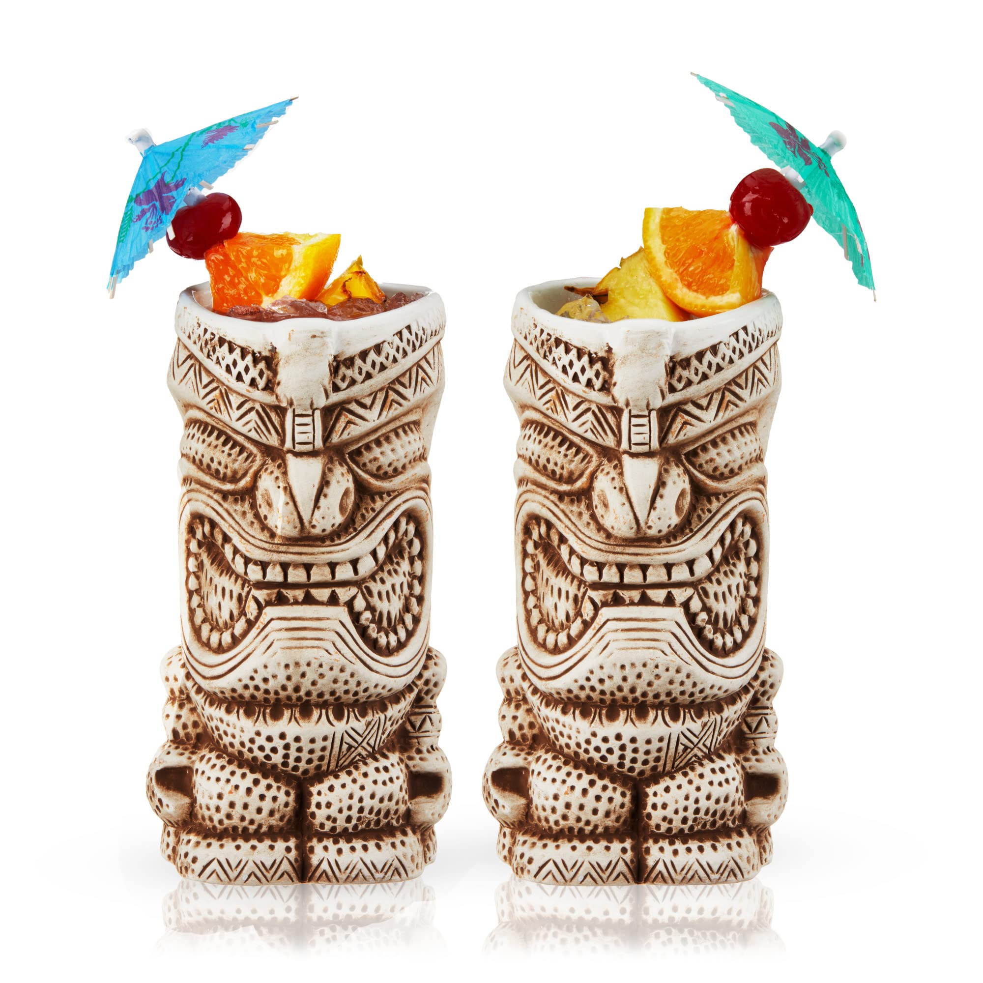 Viski High Tide Tiki Mugs - Hand Painted Ceramic Tiki Glasses for Cocktails