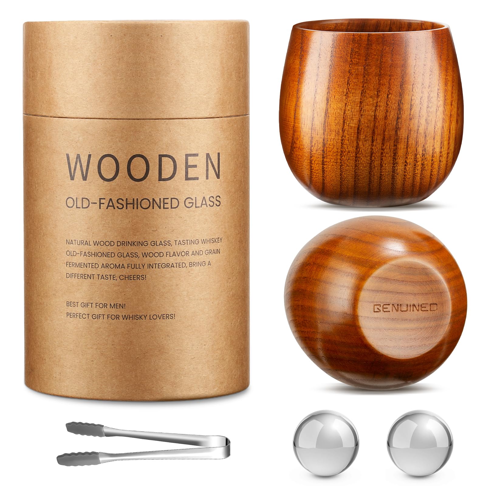 GENUINED Wooden Whiskey Glasses Set of 2