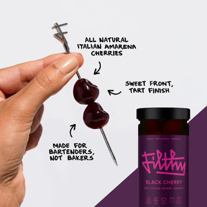 Filthy Cocktail Amarena Black Cherries, Premium Cocktail Garnish