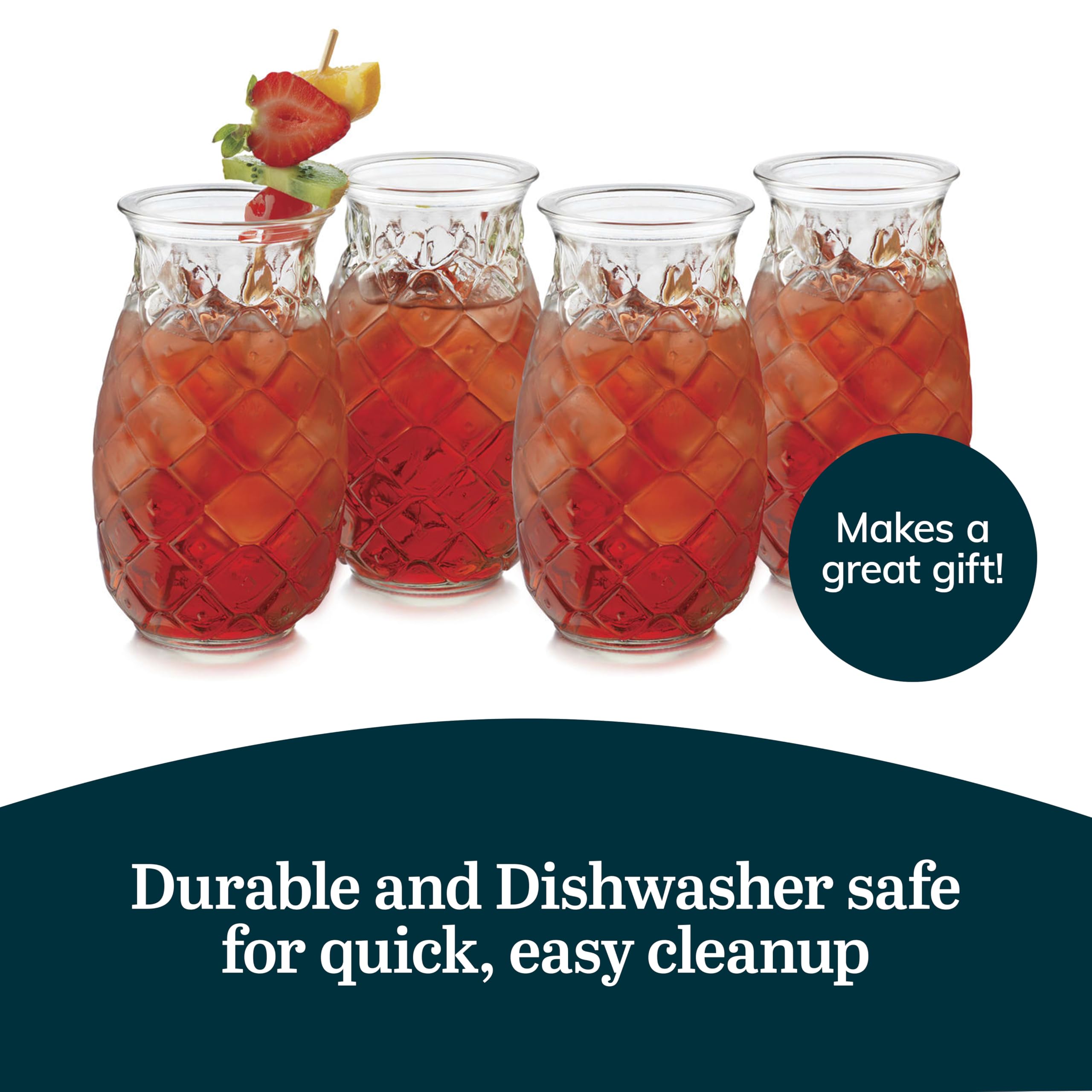 Libbey Tiki Pineapple Glasses Set of 4