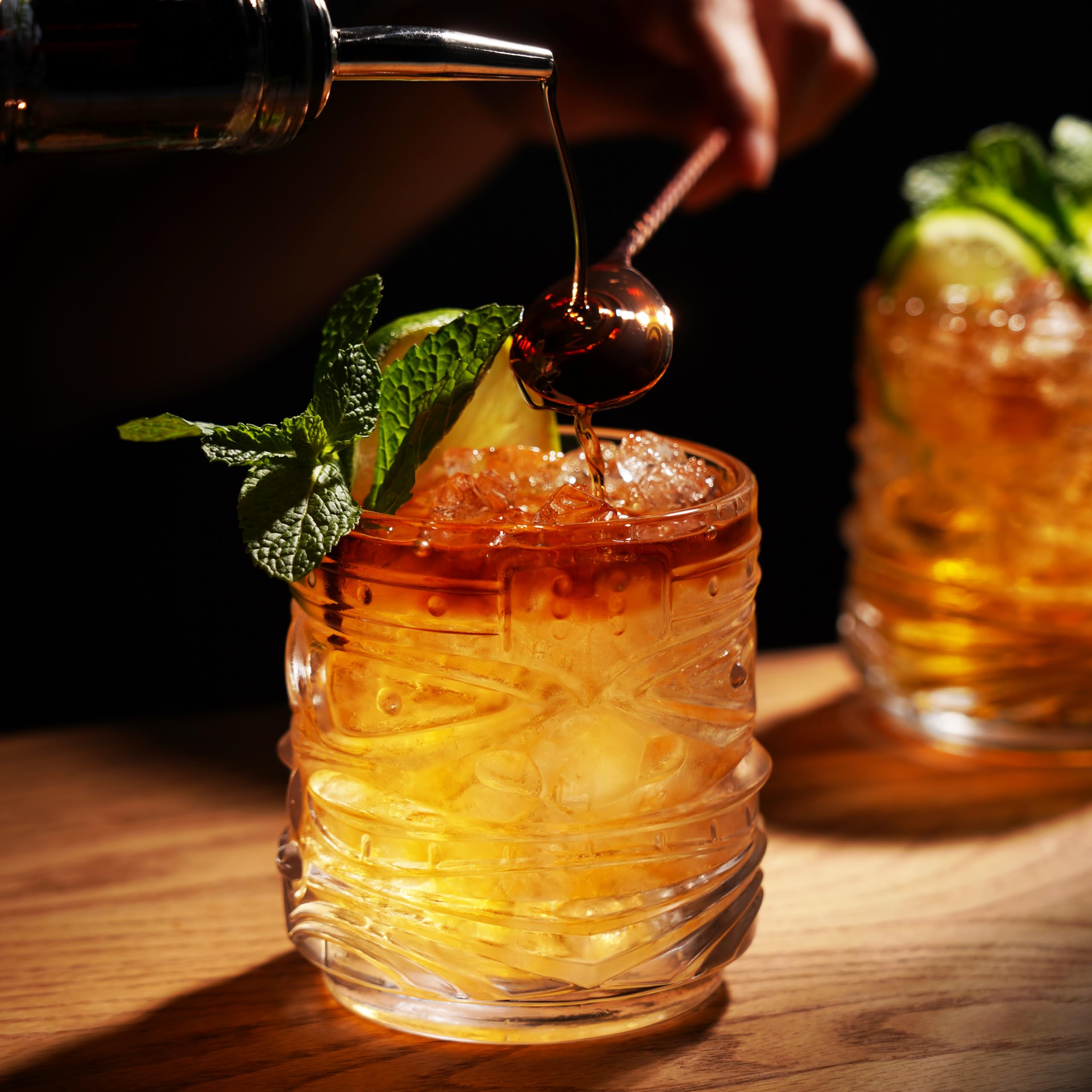 Viski Pacific Tiki Glasses Stackable Lowball DOF Tumblers Set of 2