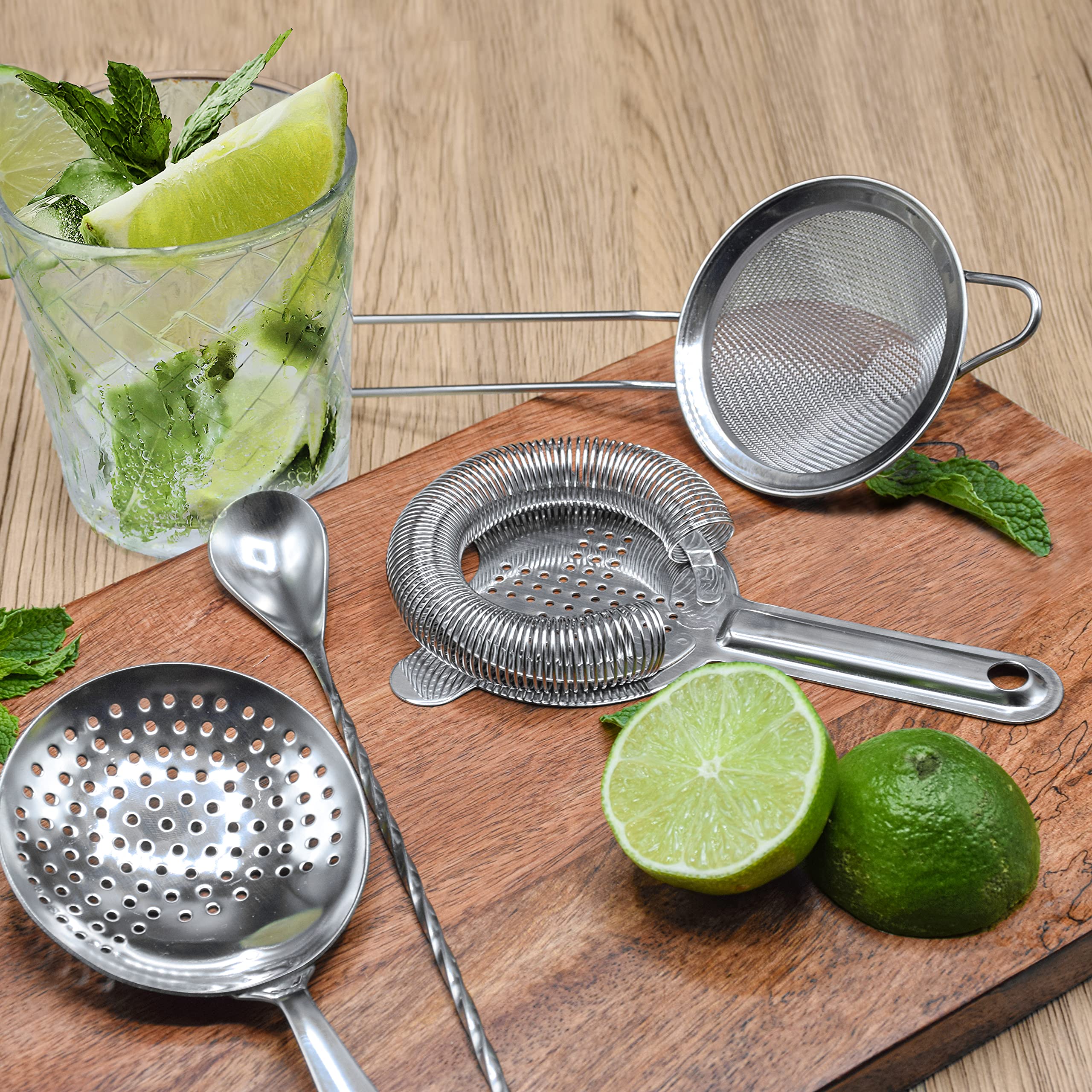 TheBarsentials Cocktail Strainer Set Stainless Steel Bar Tools with Stirring Spoon