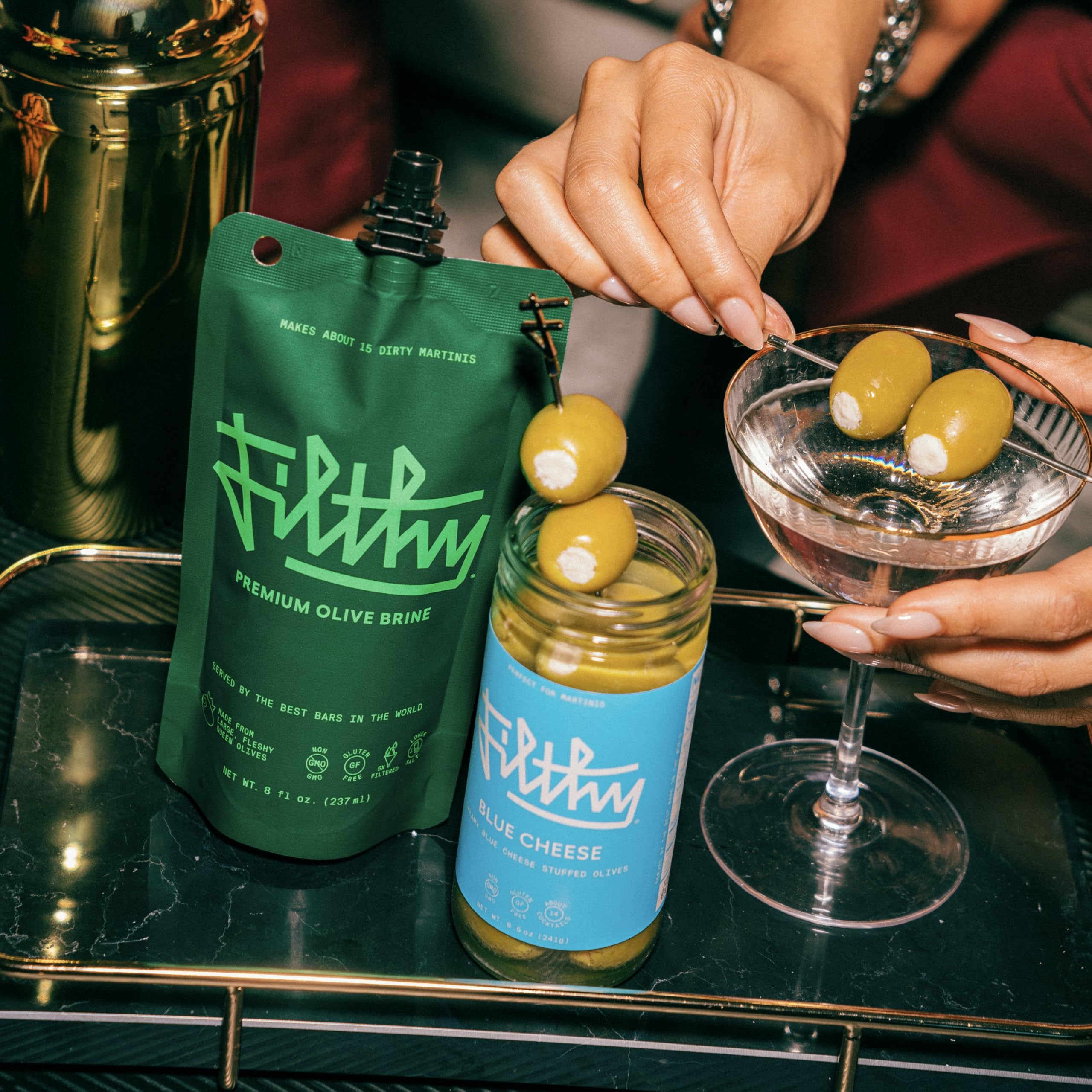 Filthy Blue Cheese Stuffed Olives, Premium Cocktail Garnish