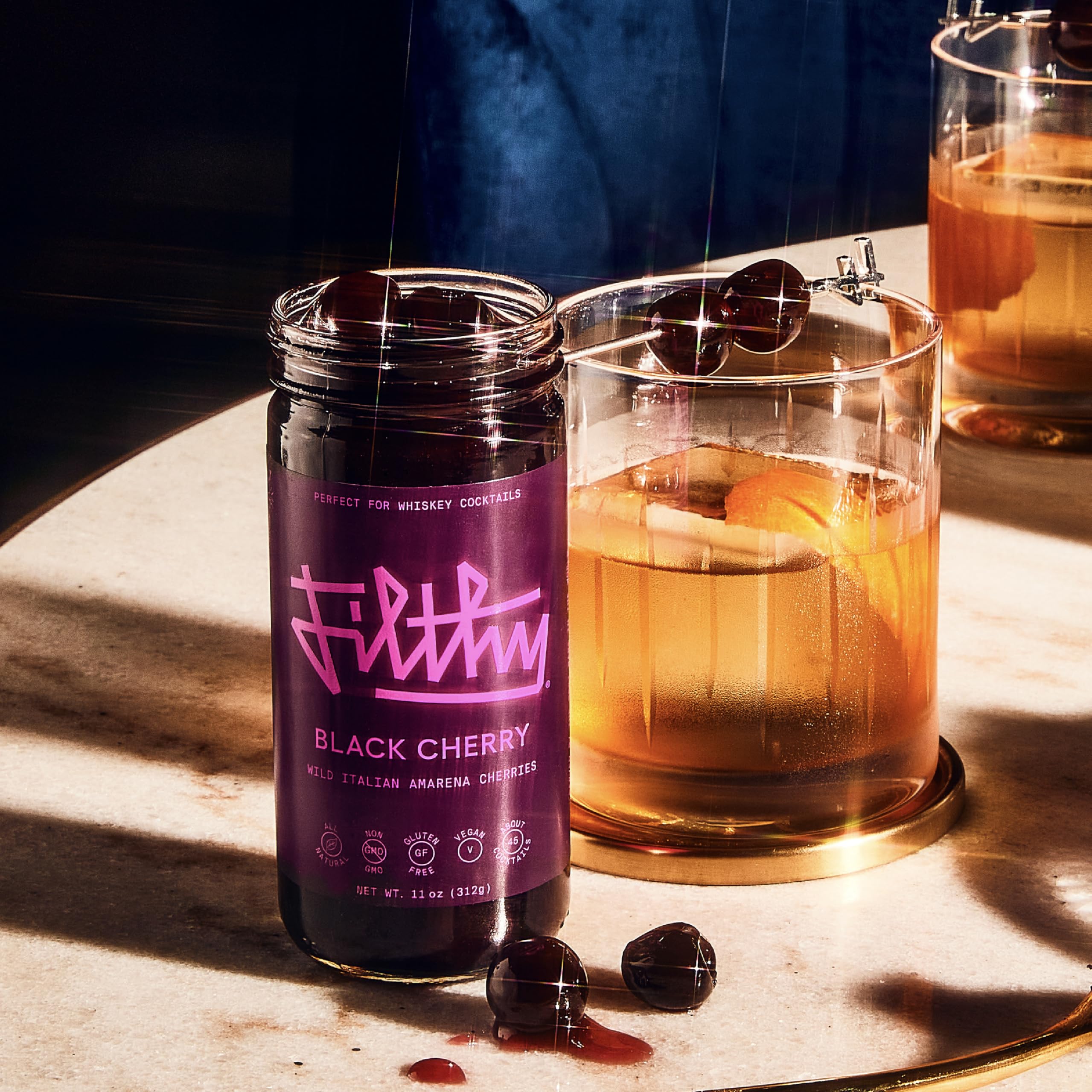 Filthy Cocktail Amarena Black Cherries, Premium Cocktail Garnish